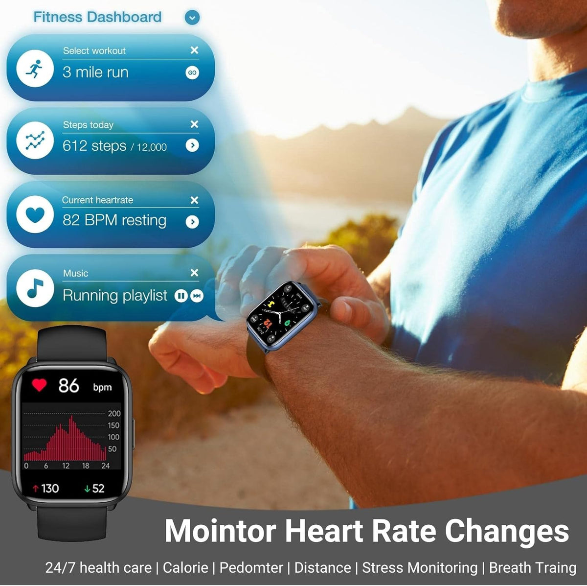 Smart Watch for Men Women, 1.8" Fitness Tracker with Heart Rate SpO2 Sleep Monitor, 100+ Sports, 5ATM Waterproof