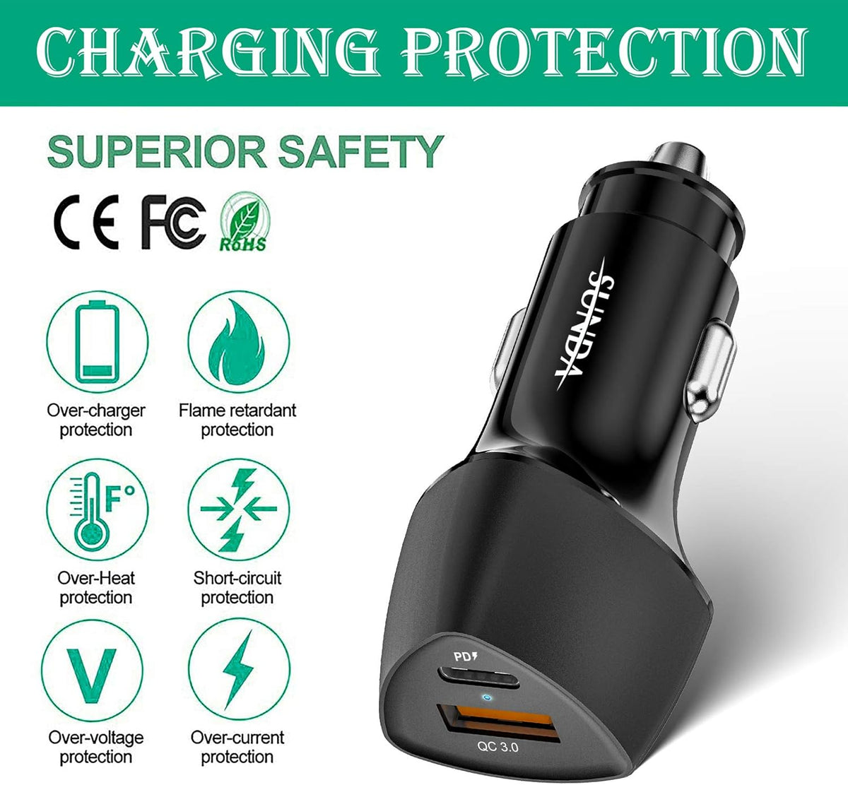 (10pack) SUNDA USB C Fast Car Charger 51W, Dual Ports PD/PPS&QC3.0, Compatible with iPhone 16/15 Pro/14 Mini