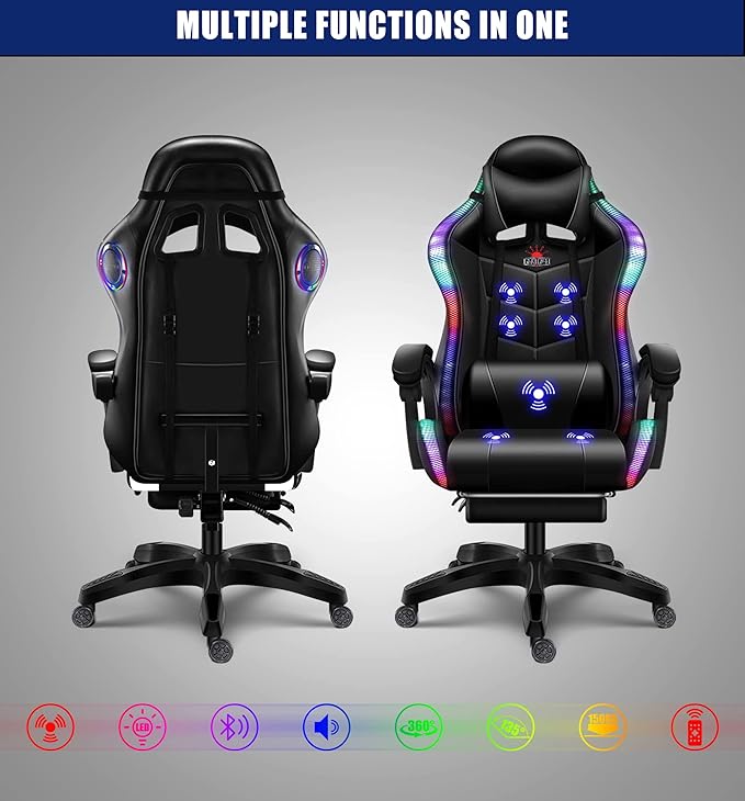 Video Gaming Chair with Speaker and RBG LightErgonomic Gaming Chair with Footrest and Massage Function90°-135° Comfortable Computer Reclining ChairAdults Teens Computer Chair.Red
