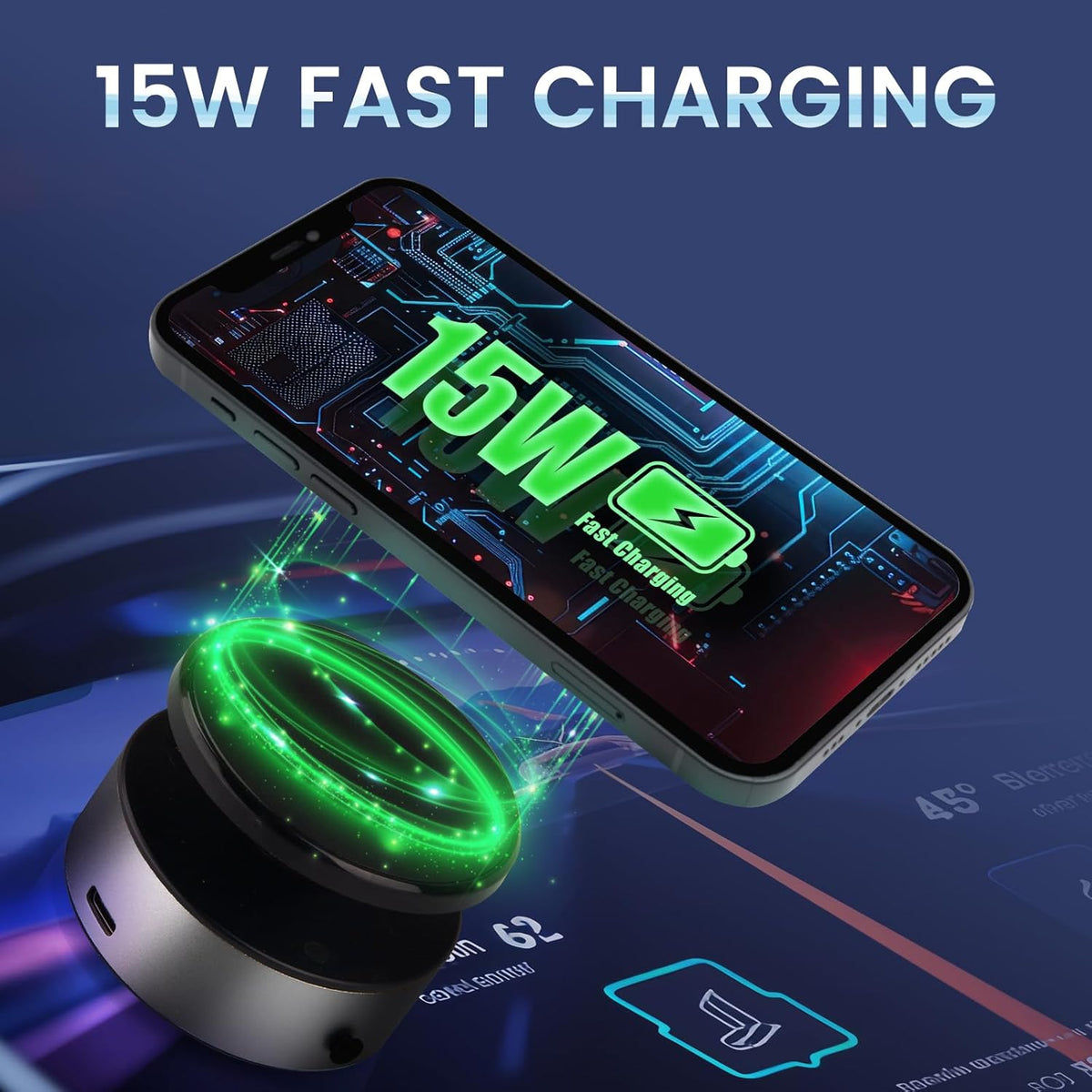 2025 Upgraded Electric Vacuum Magnetic Car Phone Holder,15W Wireless Charger Car Magnetic Phone Mount,Universal Car Phone Holder Compatible with Magsafe for iPhone 16/15/14/13/12/Pro & All Phones