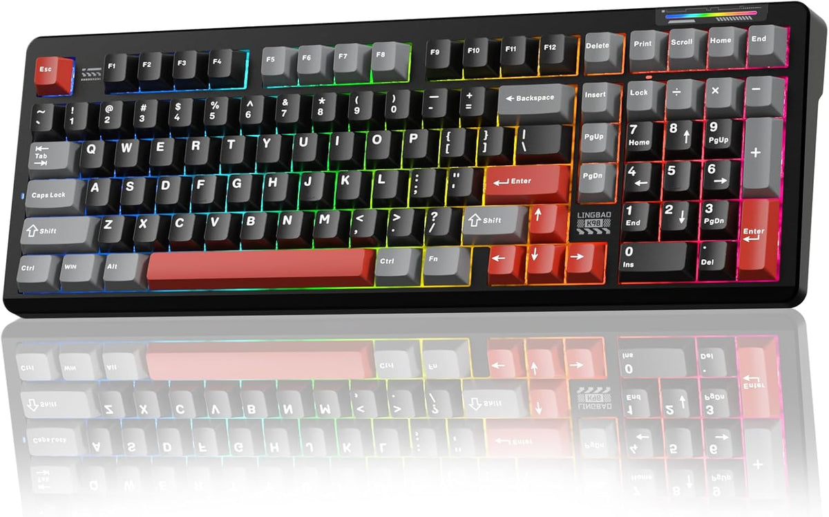 LINGBAO K98 Wireless Mechanical Gaming Keyboard, Tri-Mode BT5.0/2.4GHz/USB-C, Gasket Custom Hot-Swappable Linear Switches Mechanical Keyboards, RGB Backlit Gaming Keyboard for PC Laptop