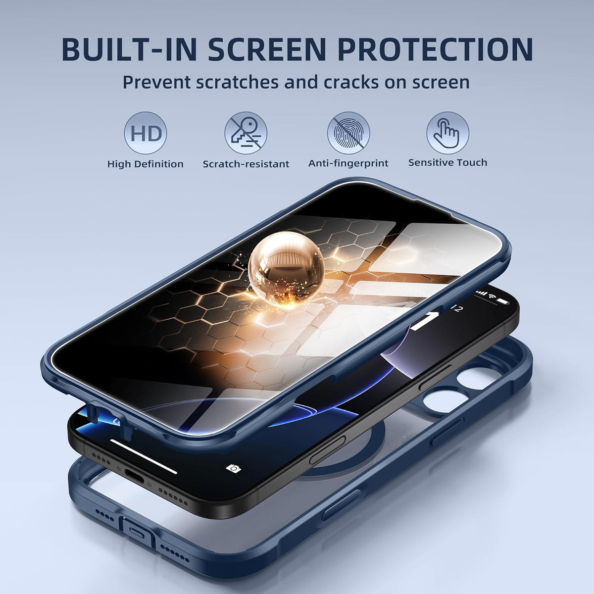 BERFY Magnetic for iPhone 16 Pro Max Case, Compatible with MagSafe, Built-in Privacy Screen Protector and Upgraded Camera Protection, Anti-Spy Full Body Shockproof Phone case for 16 Pro Max 6.9", Blue