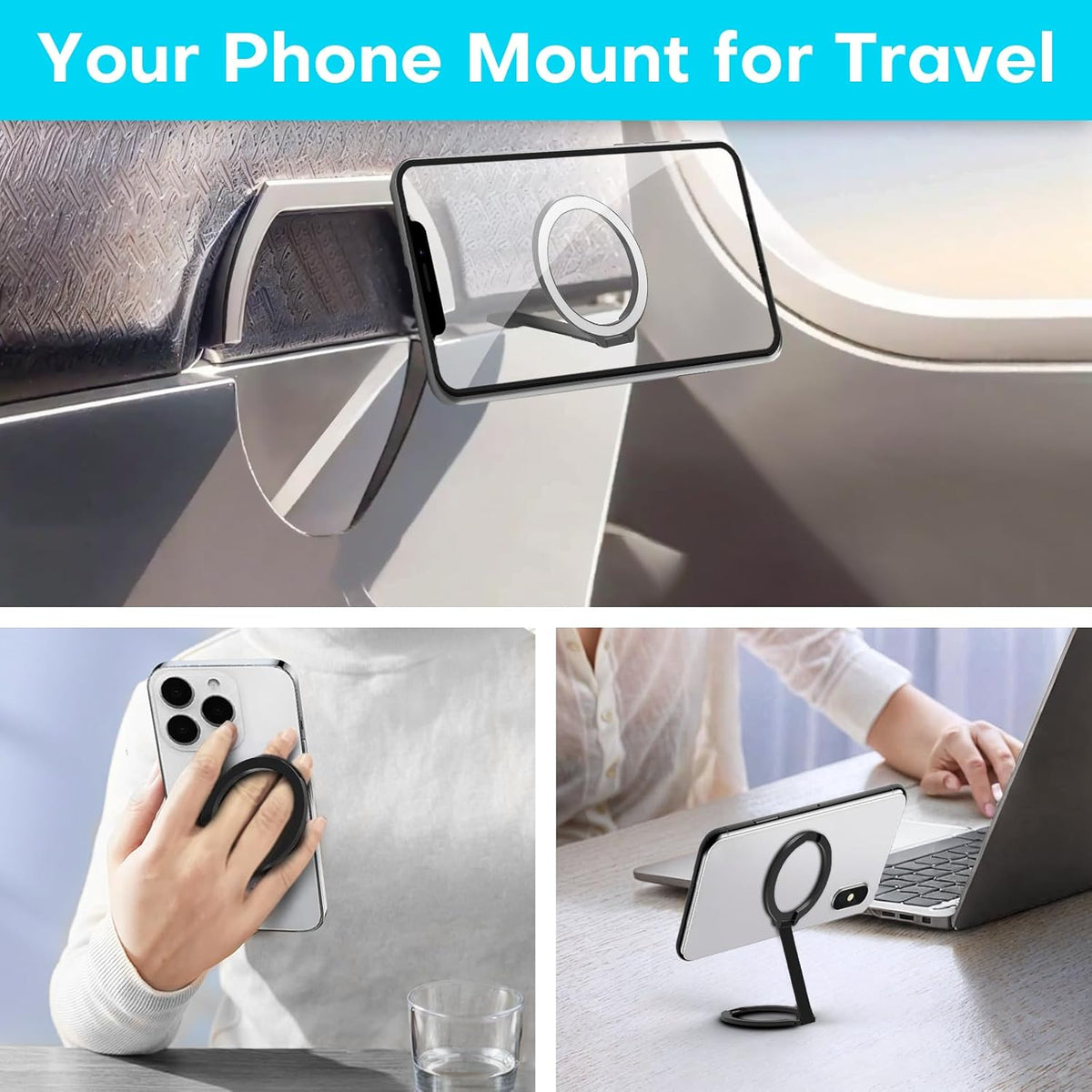 Mini Airplane Magnetic Phone Holder, MagSafe Compatible Magnetic Travel Phone Mount, Must-Have Flight Accessories, Travel Essentials