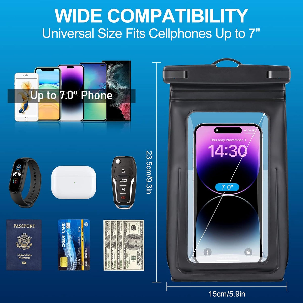 Waterproof Phone Pouch for Cruise Ship Essentials 2024 Woman, Large Waterproof Cellphone Dry Bag Floating for iPhone 16 15 14 13 12 11 Pro Max Galaxy S20-S24, Up to 7" IPX8 HD Touch Protector 2 Pack
