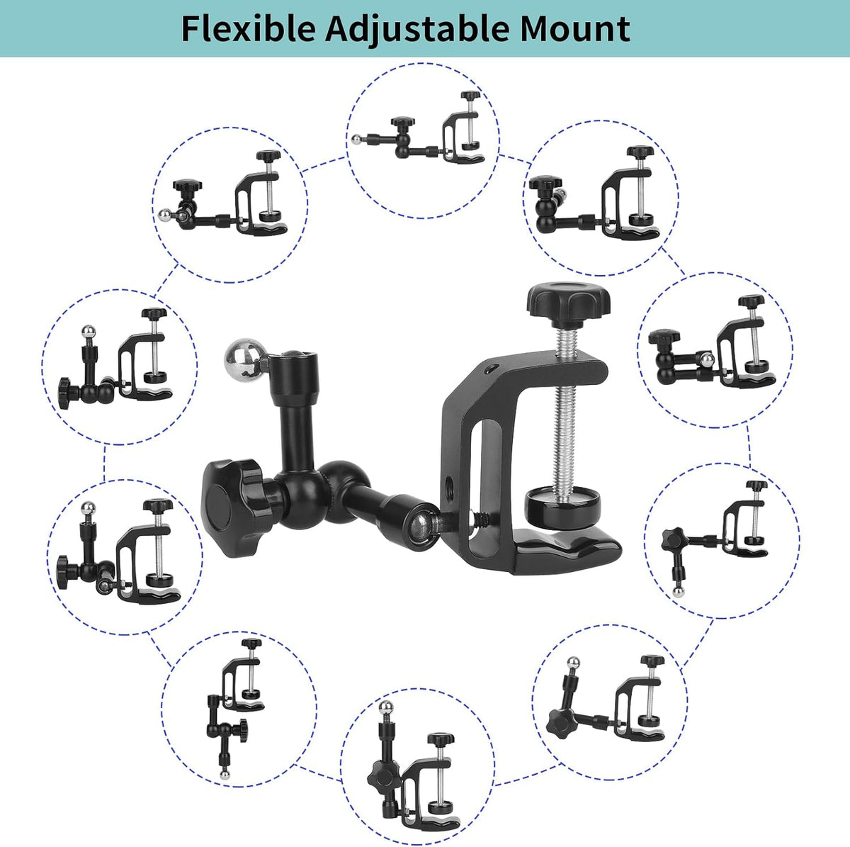 iPhone Mount for Desk/Table/Rod/Kitchen Cabinet,360°Adjustable Aluminum Alloy Phone Stand,Clip Holder Compatible with 3.5~7.5" iPhone/Nexus/HTC/Huawei/Smartphone