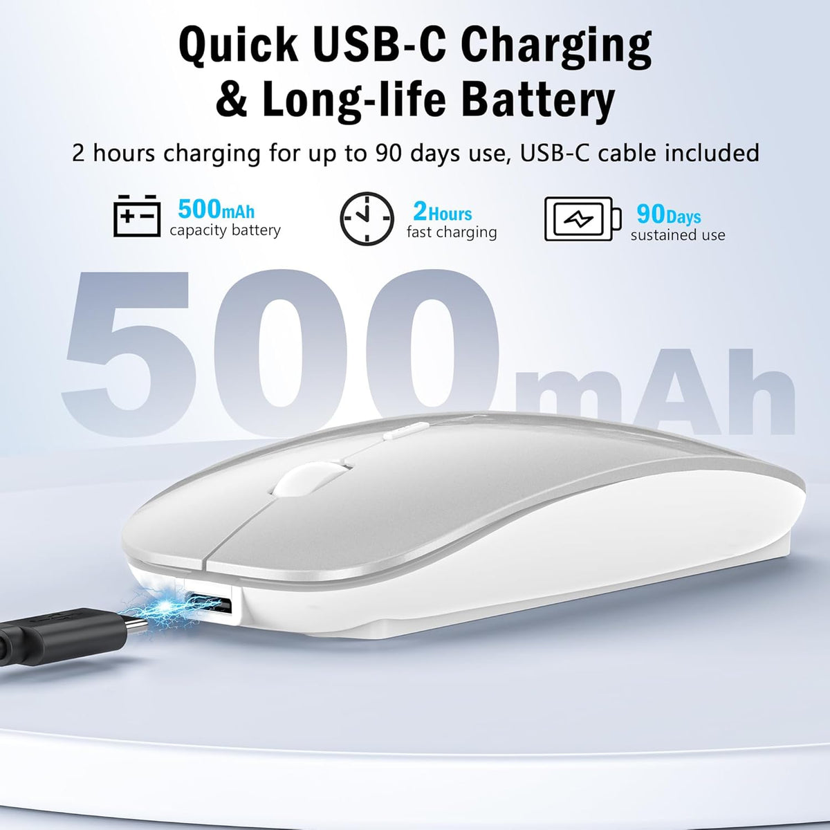 FYBC 2.4G 2 5.2/3.0 2.4G Bluetooth Wireless Laptop Mouse for MacBook Air iPad Mac, Rechargeable Computer Mouse