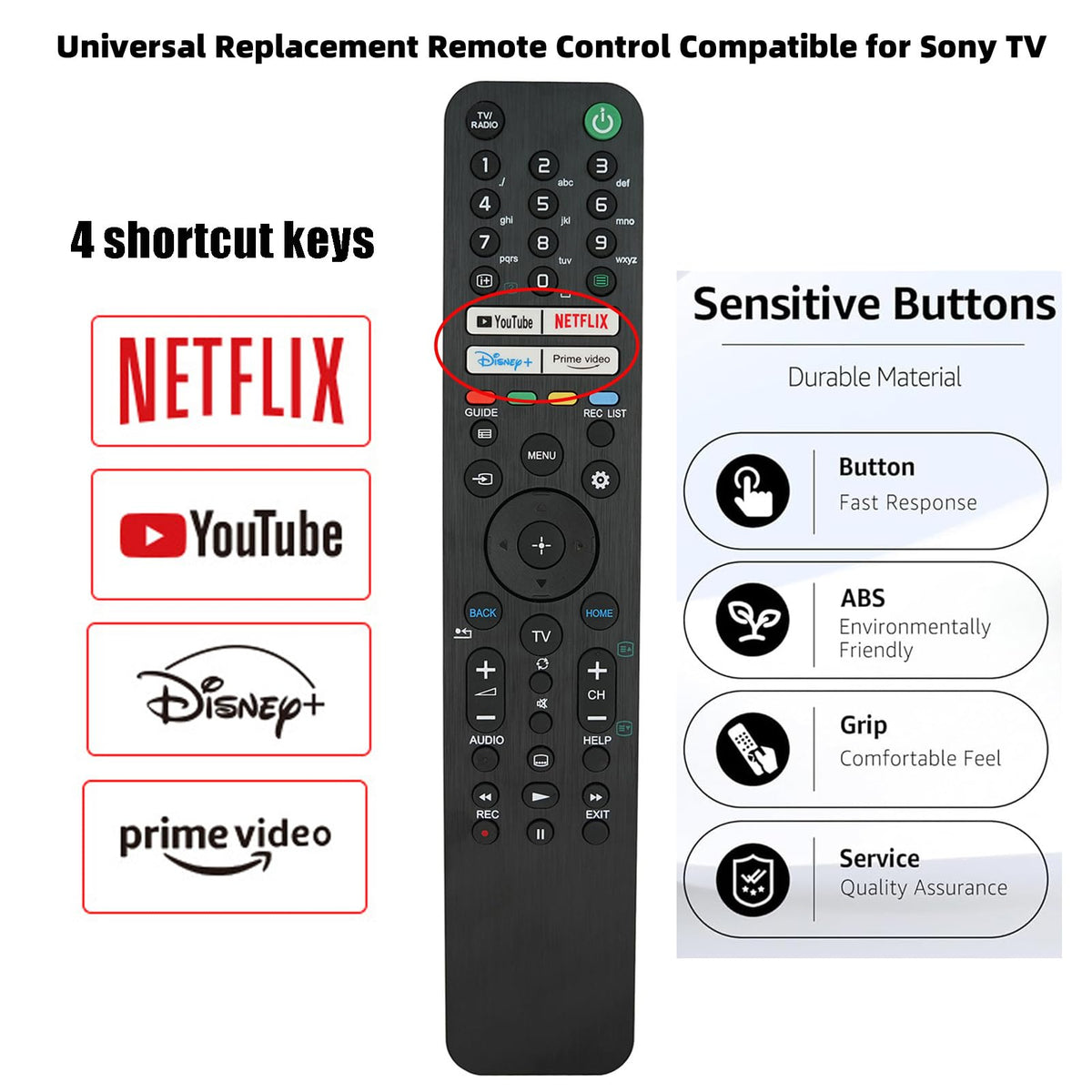 Replacement Remote Control for Sony Bravia Smart TV RMF-TX520U KD-55X79J KD-55X80CJ KD-65X79J KD-65X80CJ KD-65X80J KD-75X79J KD-75X80CJ KD-75X80J
