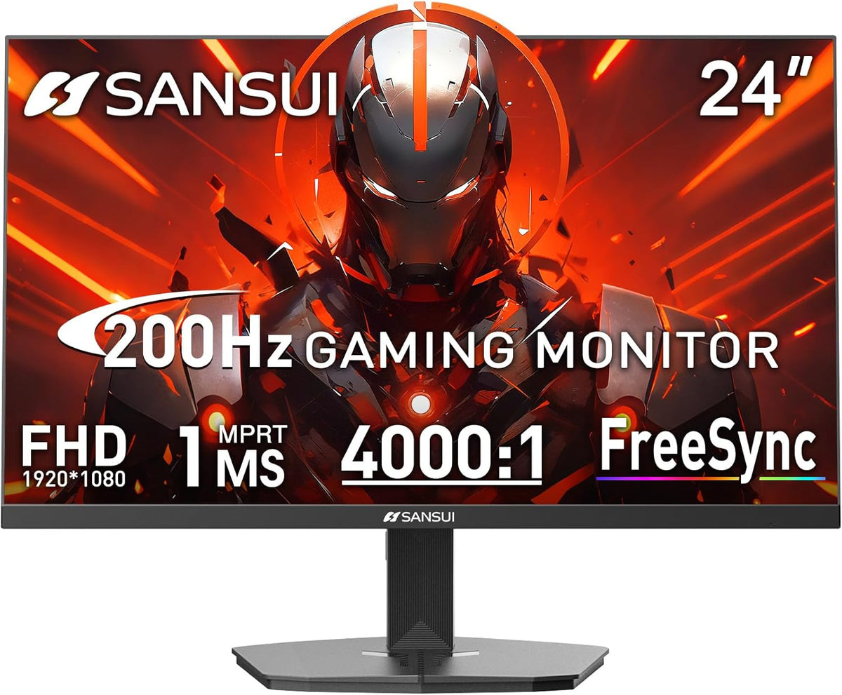 SANSUI Gaming Monitor, 24 Inch 200Hz 180Hz, FHD 1080P 1ms 110% sRGB Computer Monitor, HDMI DP Ports VESA Support for Game Office (HDMI Cable Included ES-G24F4H)