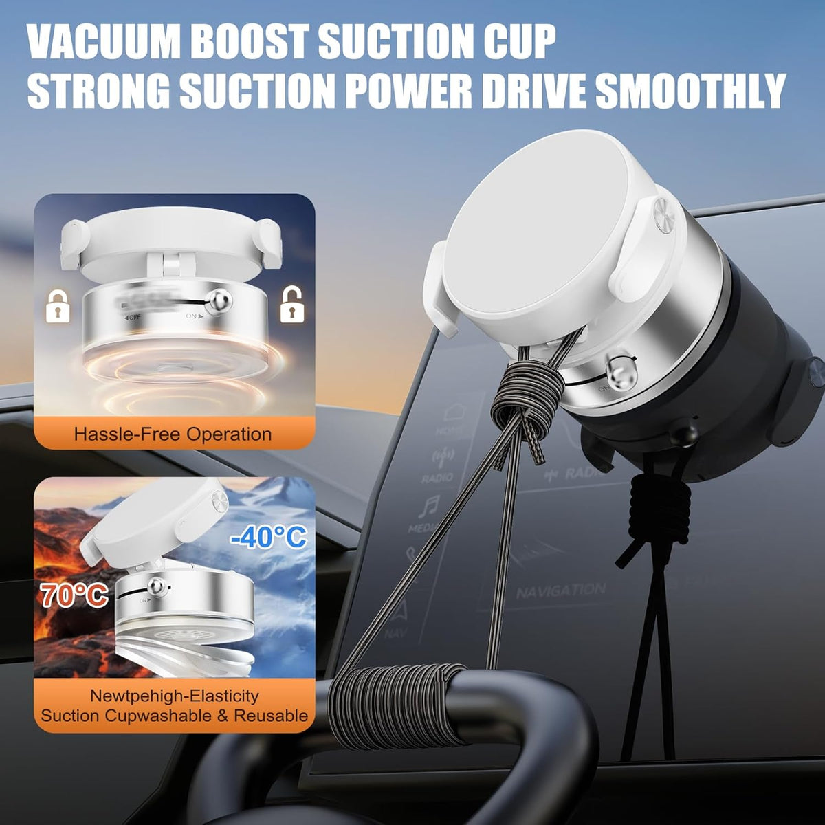 OOCC Magnetic Phone Holders for Your Car, 360°Rotating Adjustable Magsafe Car Phone Mount, Foldable Vacuum Magnetic Car Phone Holder for All Smartphones & All Car Models, White