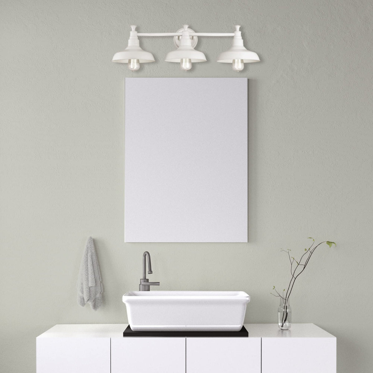 Design House 579656 Kimball Industrial Farmhouse 3-Light Indoor Bathroom Vanity Light with Metal Shades for Over the Mirror, Antique White