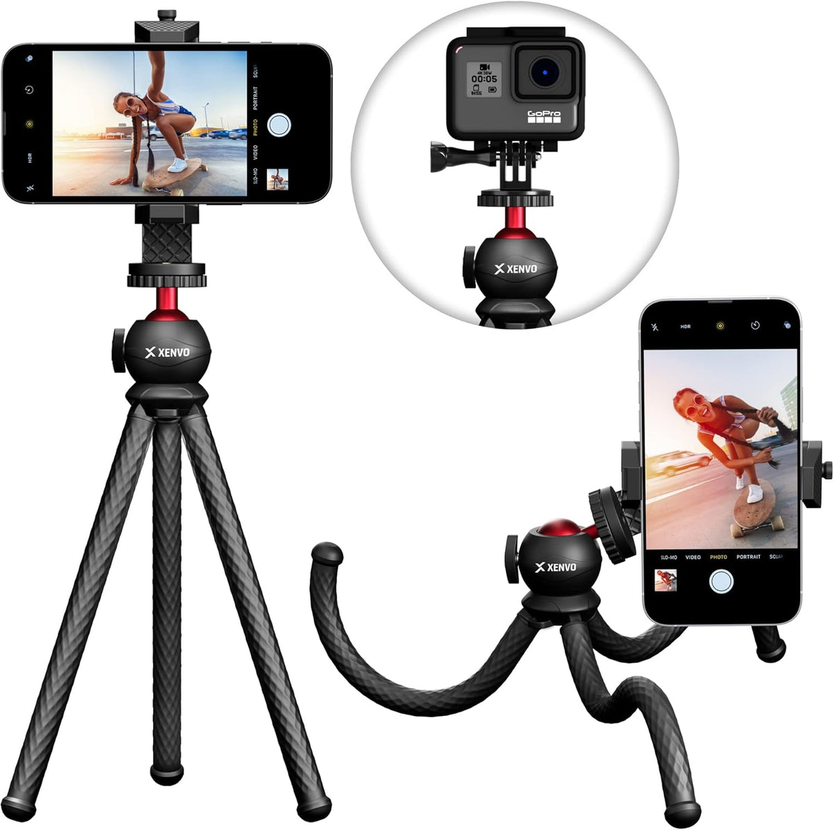 SquidGrip Flexible Cell Phone Tripod and Portable Action Camera Holder - Compatible with iPhone, GoPro, Android, Samsung, Google Pixel and All Mobile Phones Red