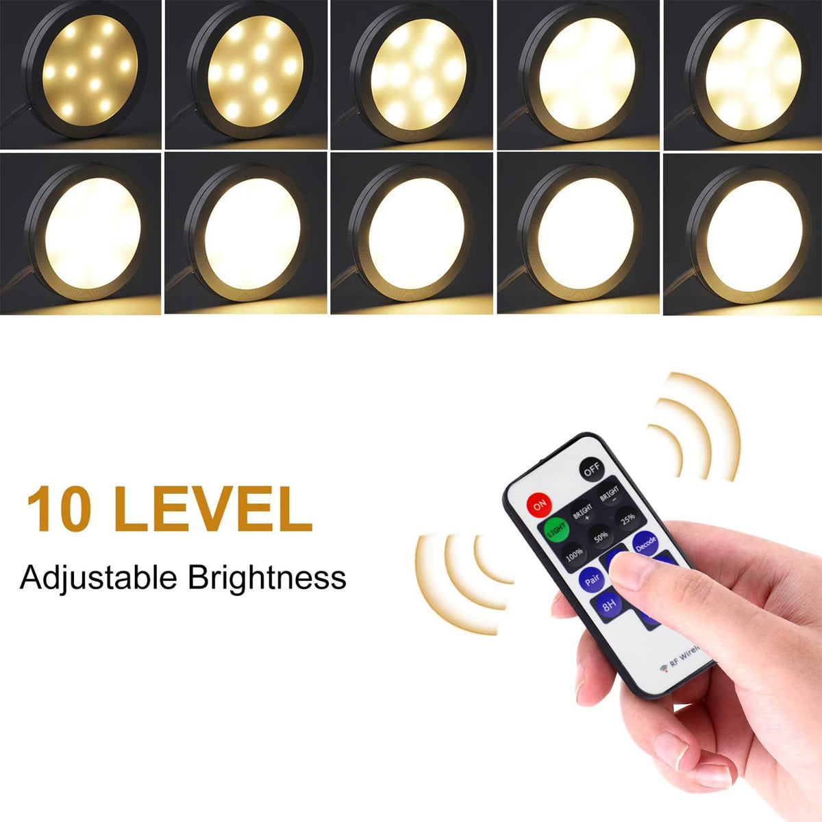 AIBOO Under Cabinet Lighting Kit, Plug in LED Puck Lights with Wireless Dimmable RF Remote Control,12v Stick on Lights for Kitchen Counter, Closet