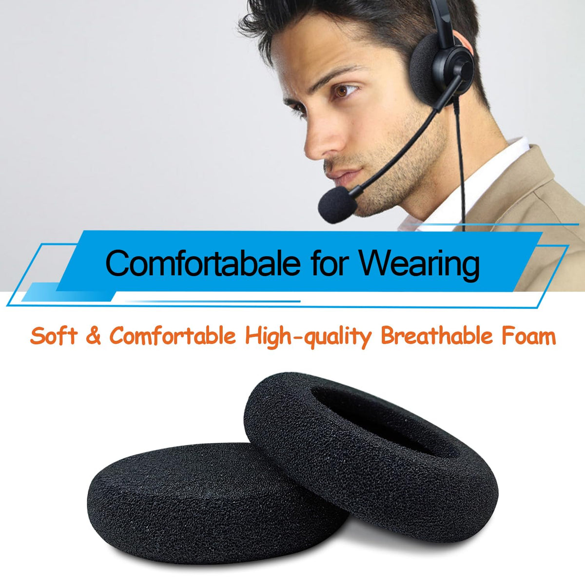 Ear Cushions Replacement for Plantronics Headset, Foam Ear Pads for Plantronics HW251N HW261N HW510 HW520 Blackwire 3210 3220 3320 C320 C3225 Jabra