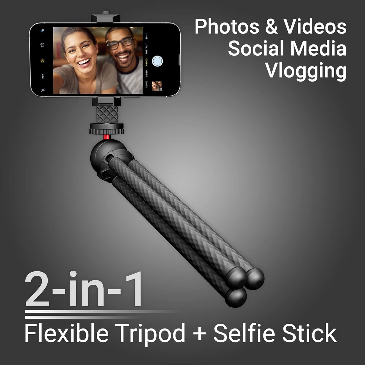 SquidGrip Flexible Cell Phone Tripod and Portable Action Camera Holder - Compatible with iPhone, GoPro, Android, Samsung, Google Pixel and All Mobile Phones Red