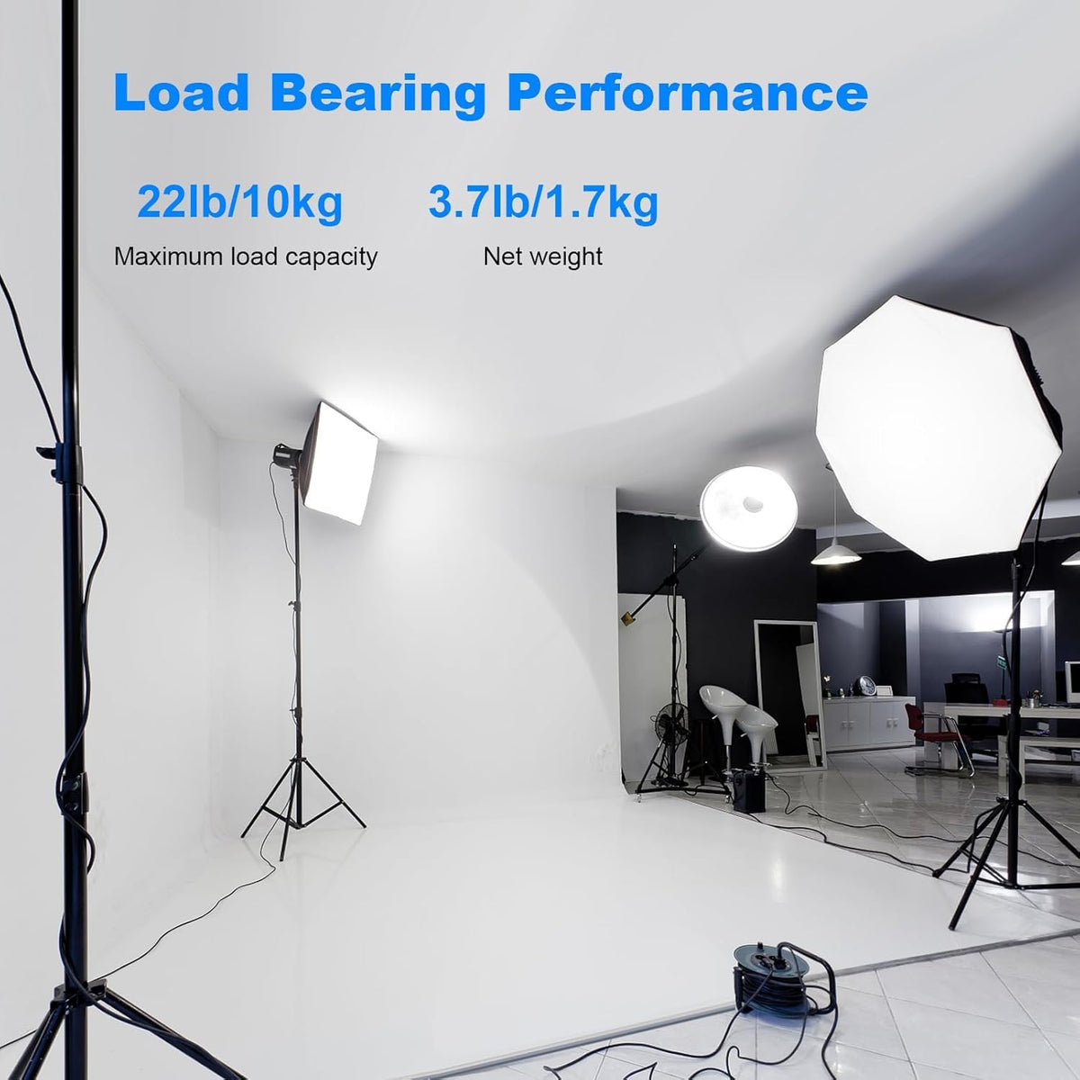 2pack Heavy Duty Light Stand 9.2ft / 110" Aluminum Spring Cushioned Tripod Lighting Stands Max Loading:10KG Adjustable 94cm-280cm with Carry Bag for Photography Softboxes Umbrella Studio Shooting