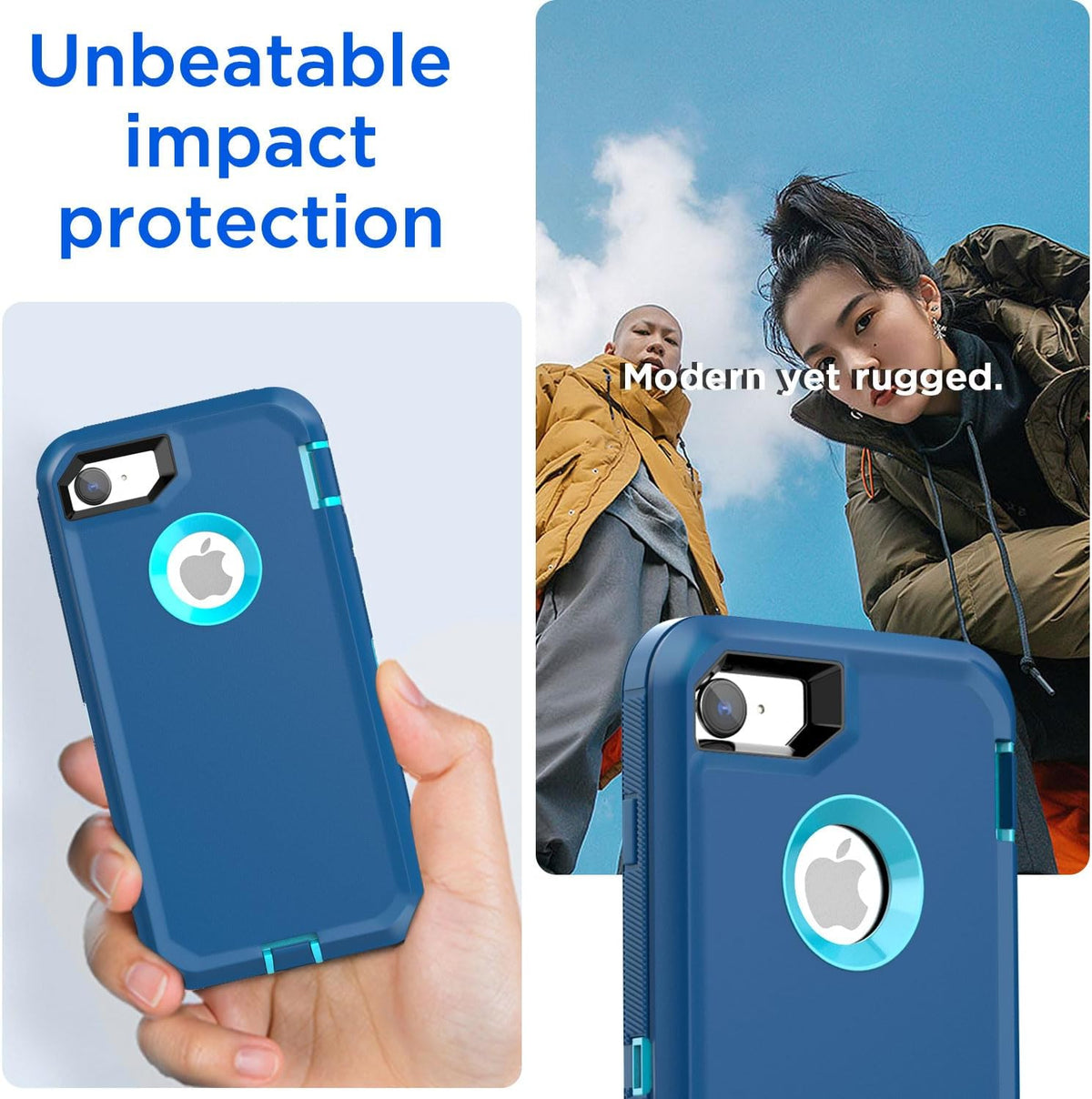 AICase Heavy Duty Rugged Case for iPhone SE 2022/3rd/2020/8/7 with Built-in Screen Protector, Shockproof & Dust Proof.
