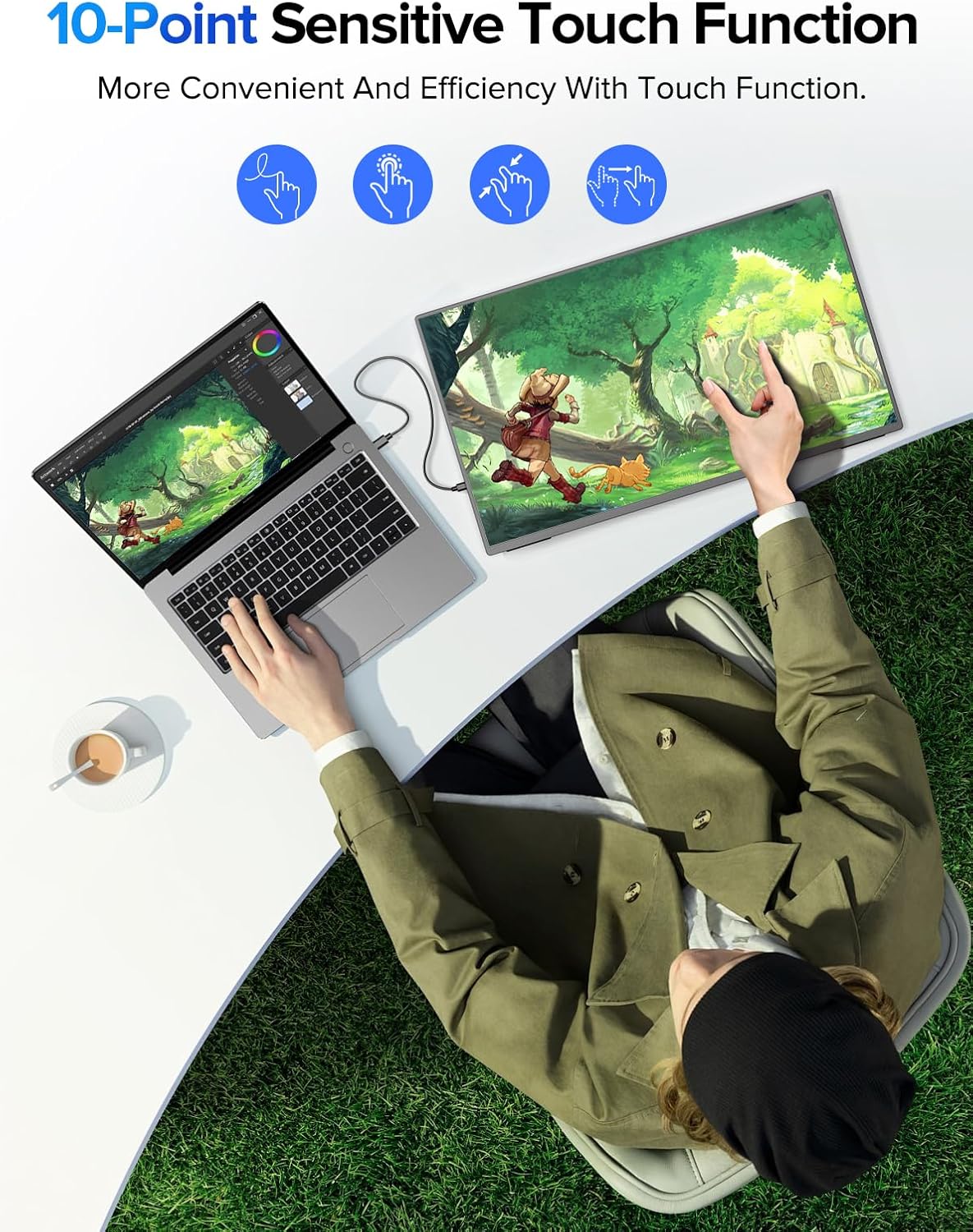 UPERFECT 24.5" 2K Portable Monitor Touchscreen, 165Hz Gaming Monitor FreeSync 0.1ms Fast IPS Large Screen, Built-in 180° Adjustable Stand/VESA, USB-C HDMI Second Screen for Laptop, Phone, Game Console