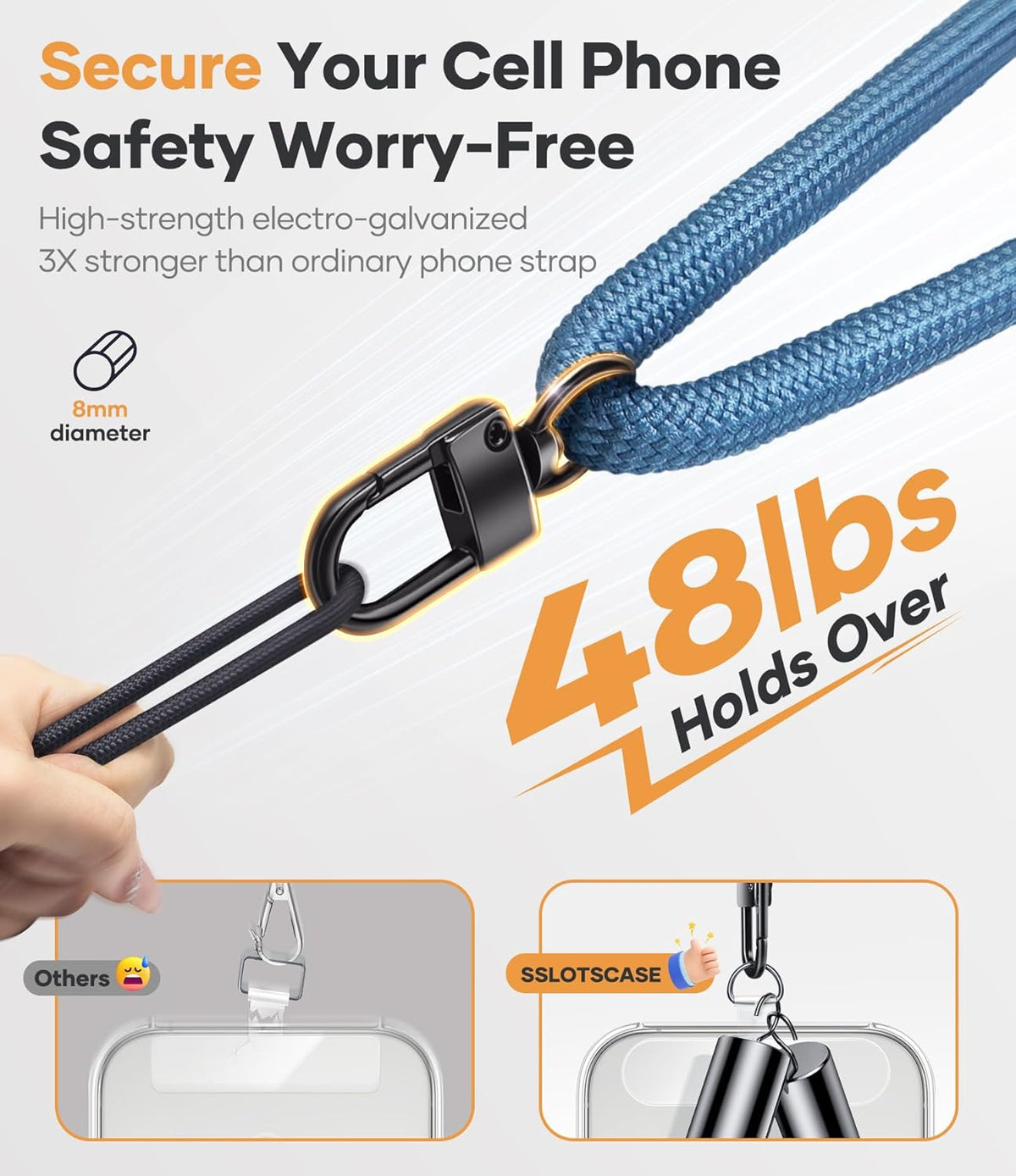 for Phone Lanyard Crossbody with 2X TPU Clear Phone Pads, Flexible Adjustable Anti Theft Neck Strap, Premium Metal Buckles, Skin-Friendly, Universal Wrist Chain for Most Smartphones, Blue