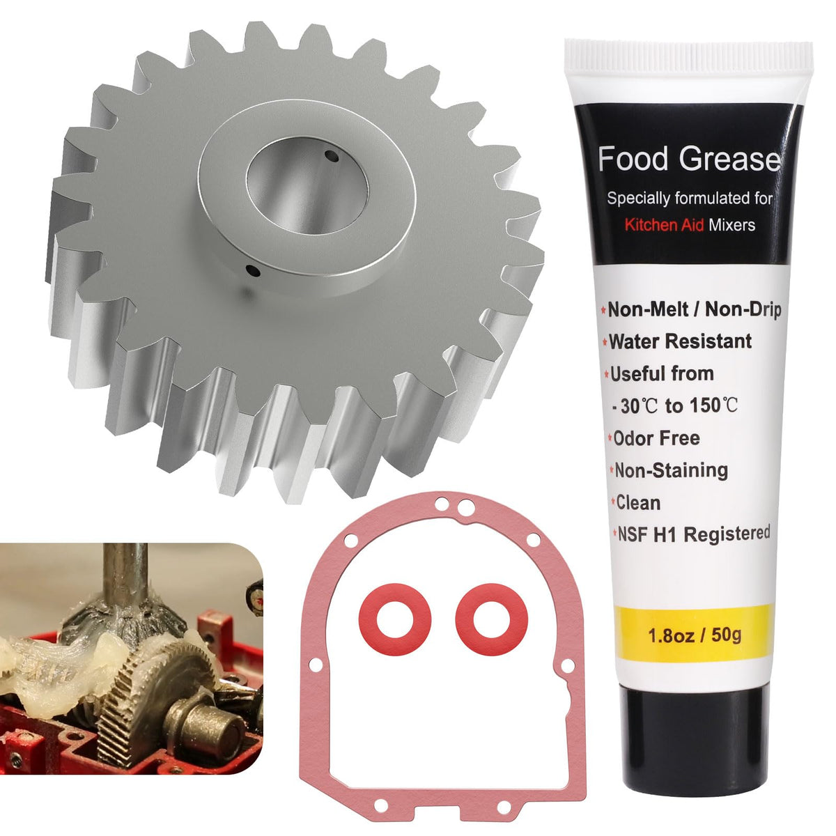 Upgrade Metal Gear W10112253 Worm Gear W/Food Grade Grease And Gasket For Whirlpool Kitchena-Id Mixers Replace 4162897 Ap4295669