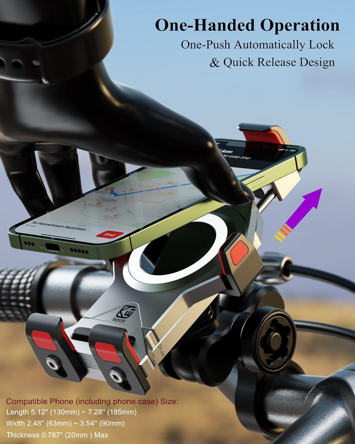 BRCOVAN Motorcycle Phone Mount with Vibration Dampener & Secure Lock, Solid Aluminum Alloy, Anti-Theft Handlebar Cellphone Holder, Adjustable for Motorcycle Bike Scooter ATV, Fit 4.7-7.2'' Smartphone