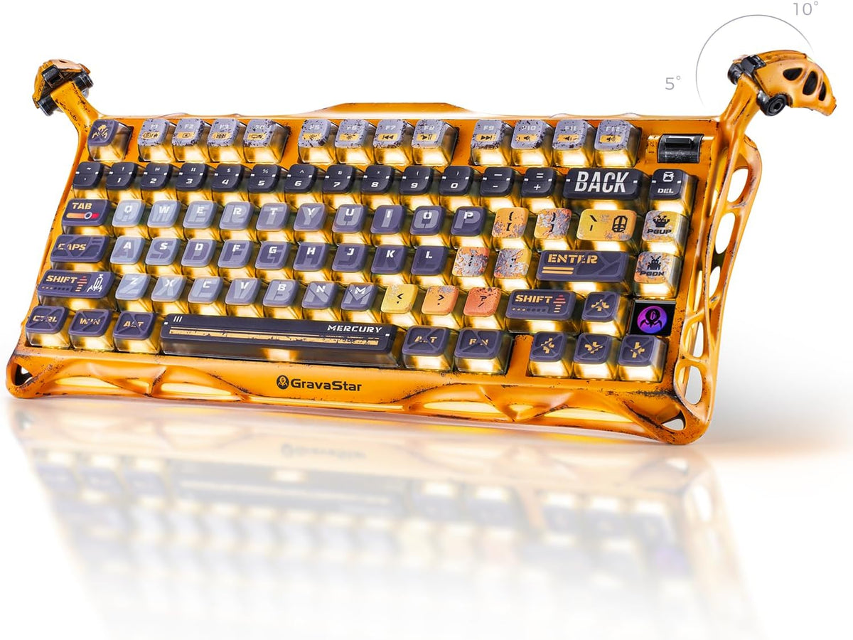 GravaStar Mercury K1 Pro Wireless Mechanical Gaming Keyboard, Aluminum Alloy 75% Layout, Hot-Swappable RGB Custom Keyboard with Linear Switches – Handcrafted Battle-Worn Yellow Edition