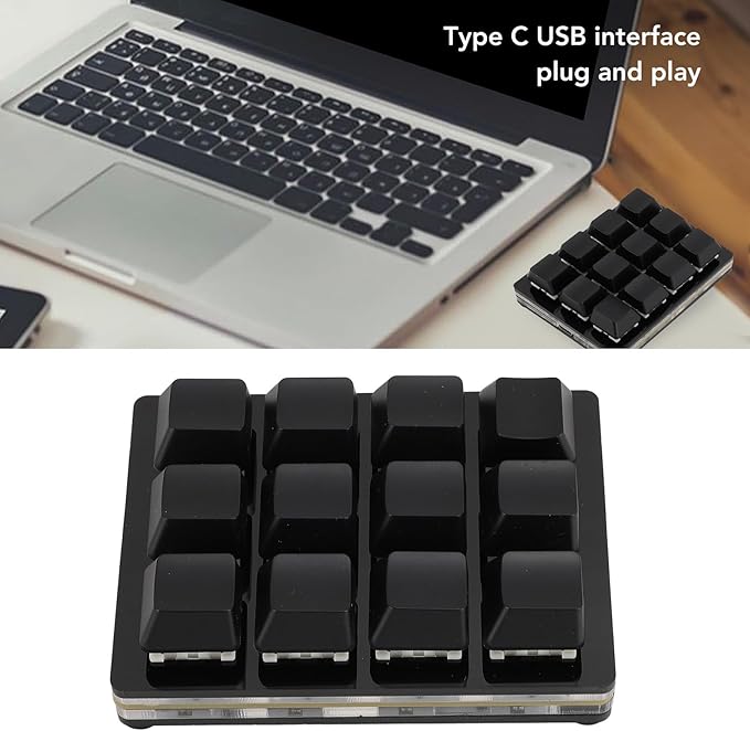 RGB Mini 12 Key Gaming Keyboard USB C Wired Macro Mechanical Keypad Red Switch Shortcut Custom Gaming Keyboard PC Keypad Key Board for Office Work Game (Black)