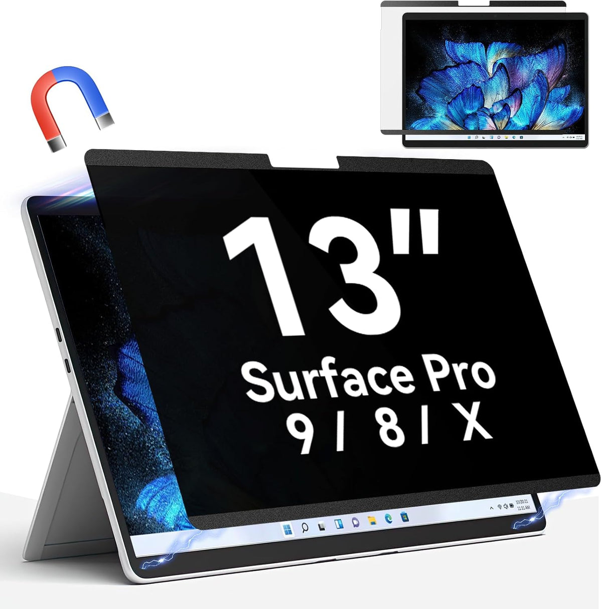 Magnetic Privacy Filter Compatible with Microsoft Surface Pro 10 (2024) / Pro 9 (2022) / Pro 8 (2021) / Pro X (2021, 2019), 13 Inch Removable Anti Spy Glare Blue Light Privacy Screen