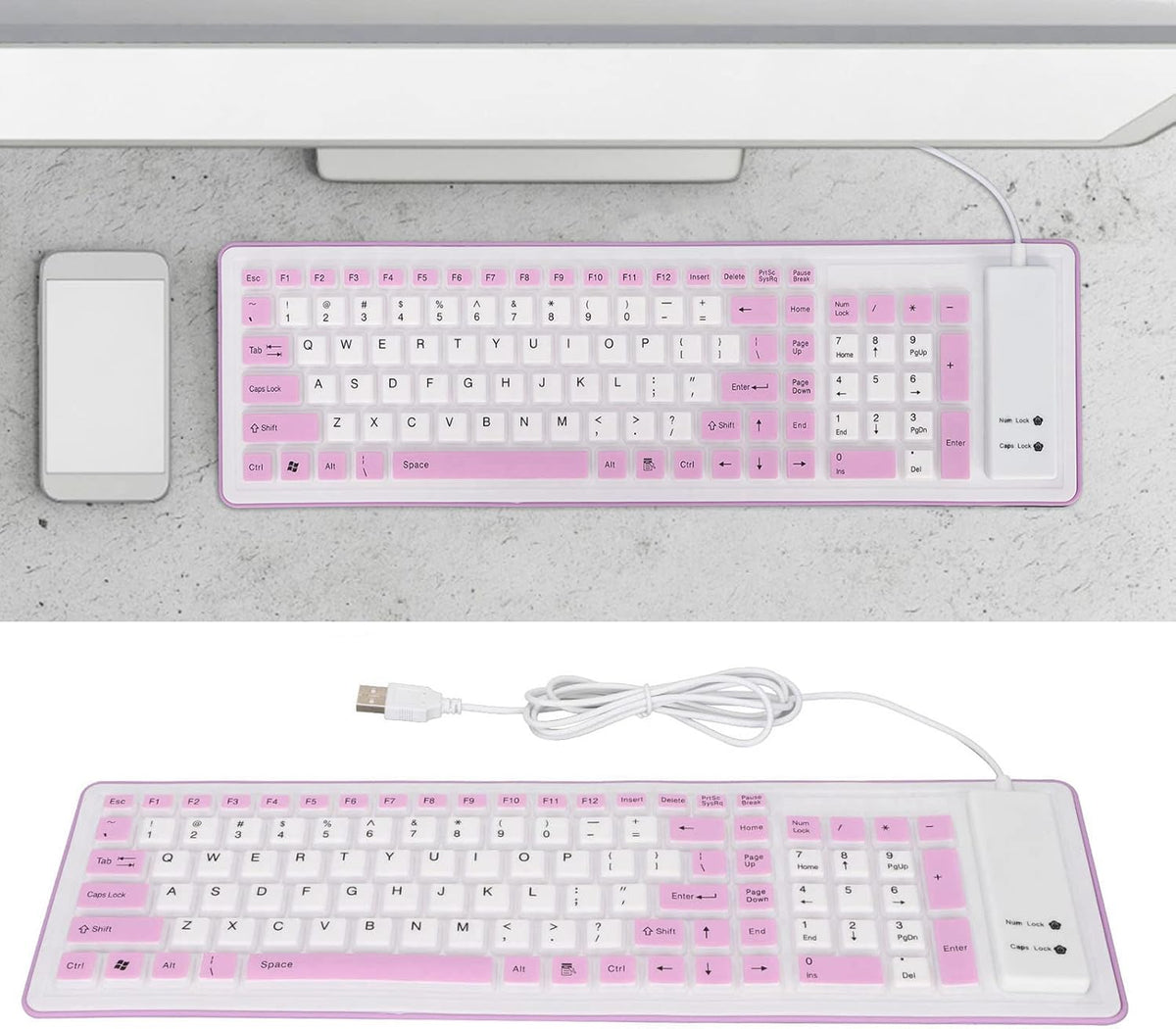 Foldable Silicone Keyboard, 103 Keys Wired Bluetooth Waterproof Rollup Keyboard for PC Notebook Laptop