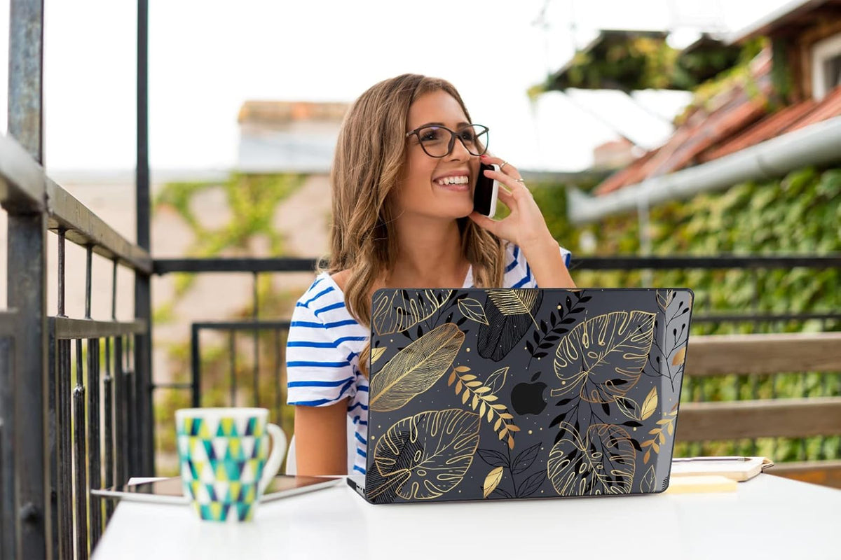 Teryeefi for MacBook Pro 13 inch Case M2 M1 2022 2020-2016 Release (Model A2338 A2289 A2251 with Touch Bar), Plastic Hard Shell Case & Keyboard Cover & Screen Protector, Golden Palm Leaves