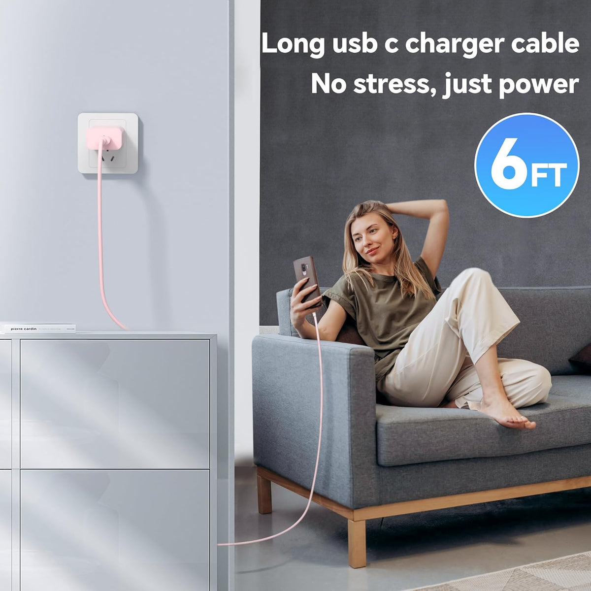 for iPhone USB C Charger Fast Charging, 3Pack 20W USB C Block with 60W USB C to C Cable 6FT, Pink