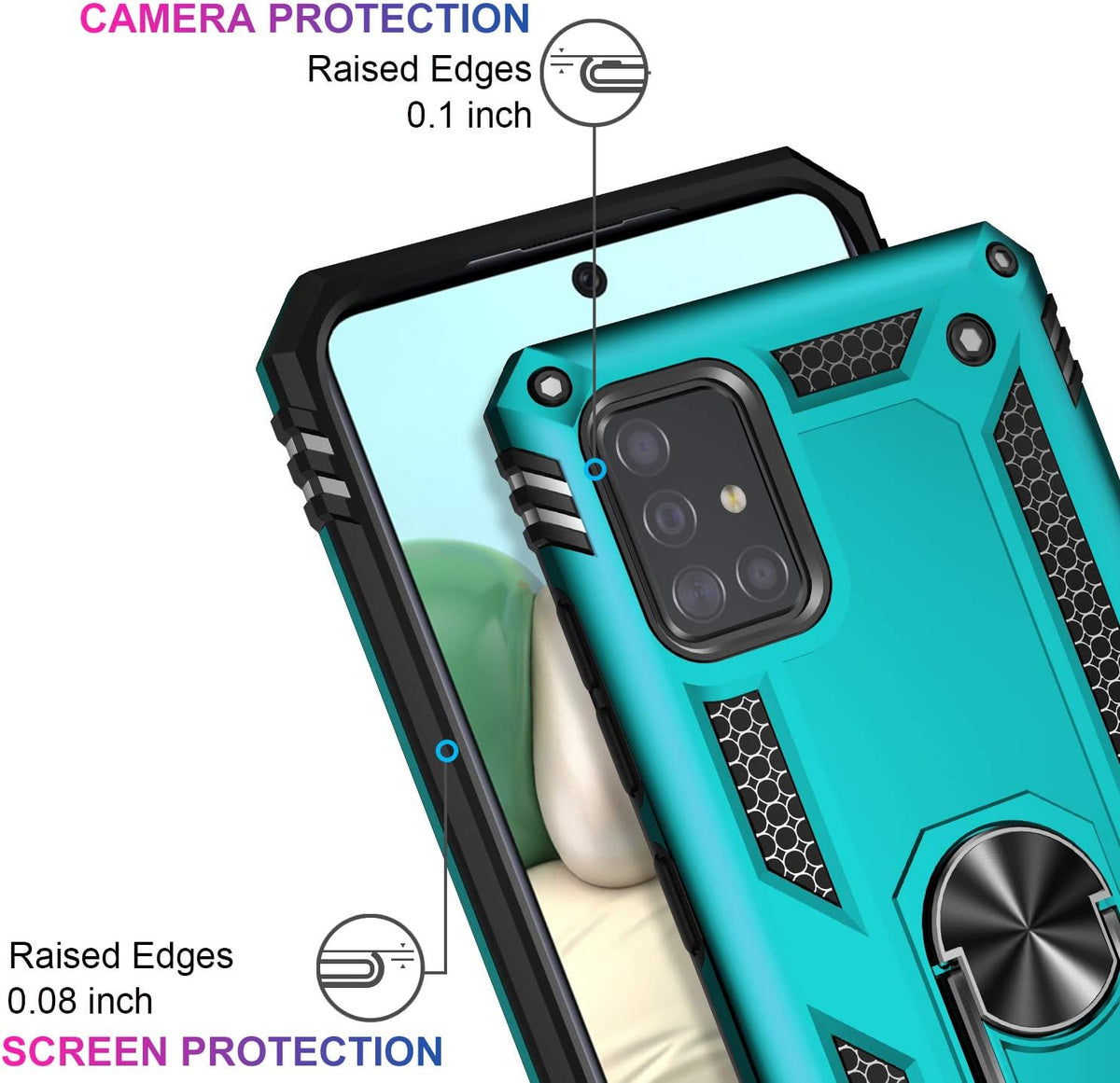 LUMARKE Galaxy A51 4G Case with Screen Protector, Military Grade Protective Phone Cover with Magnetic Ring Kickstand,