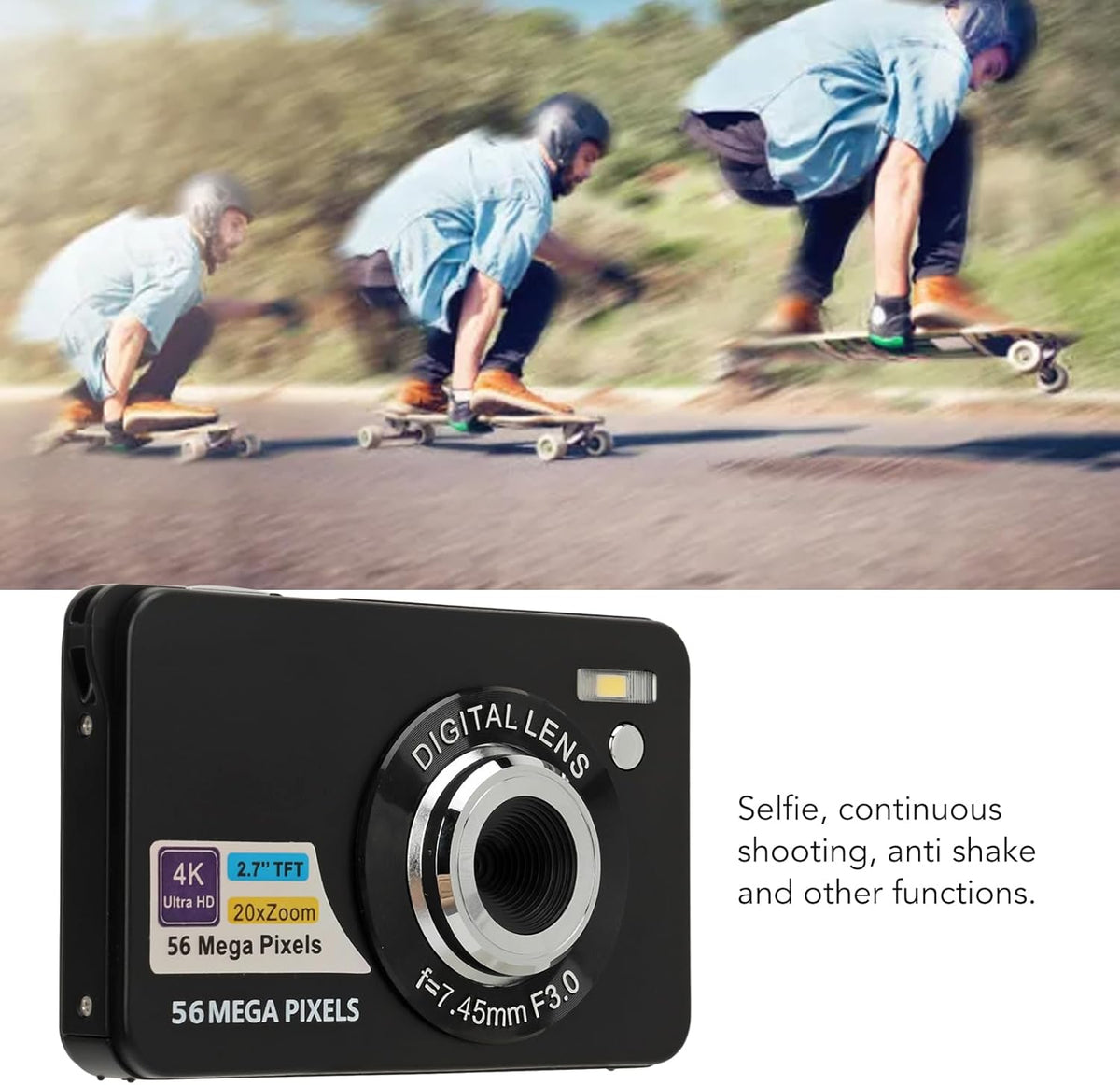 FHD 4K 56MP Compact Digital Camera with 20X Zoom, Autofocus, Waterproof for Photography Vlogging