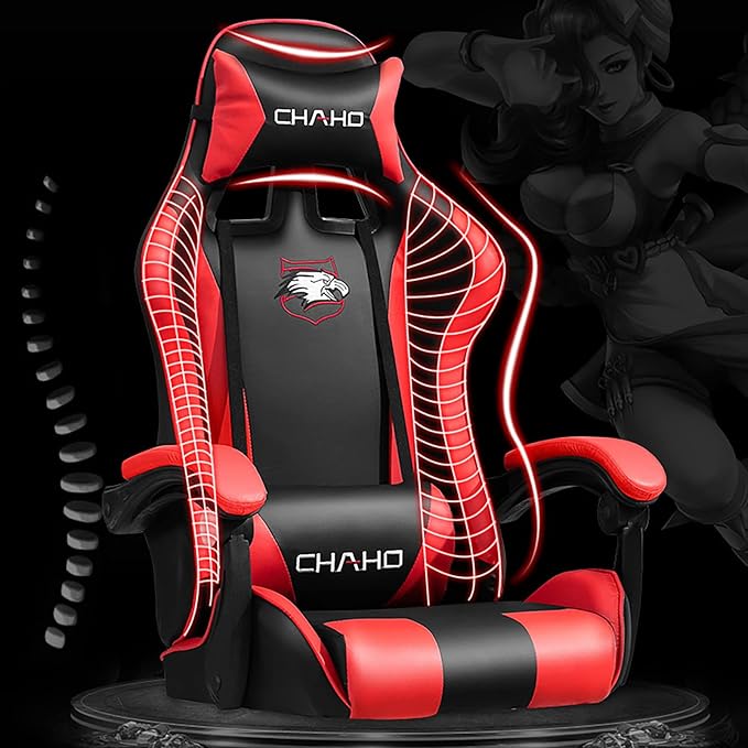 Gaming ChairGamer Chair for AdultsBig and Tall Gaming Chair 200lb CapacityGaming Chairs for TeensGaming Computer Chair with Headrest and Lumbar Support (RedV-Style)