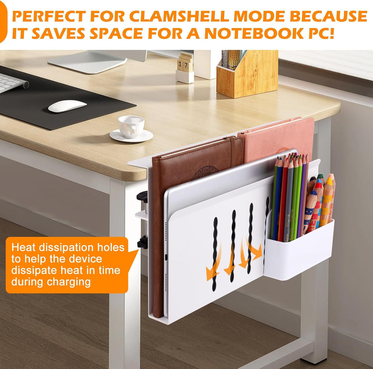 Desk Side Storage, Under Desk Laptop Mount, Table Side Hanging File Organizer, No Drill Clamp On Cable Management Tray