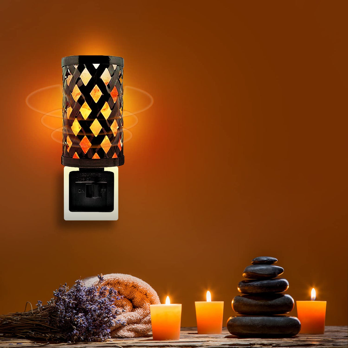 Himalayan Glow Night Light Basket Salt Lamp, Lattice Style Rotatable Wall Plug, Ideal Gift for Home Decor