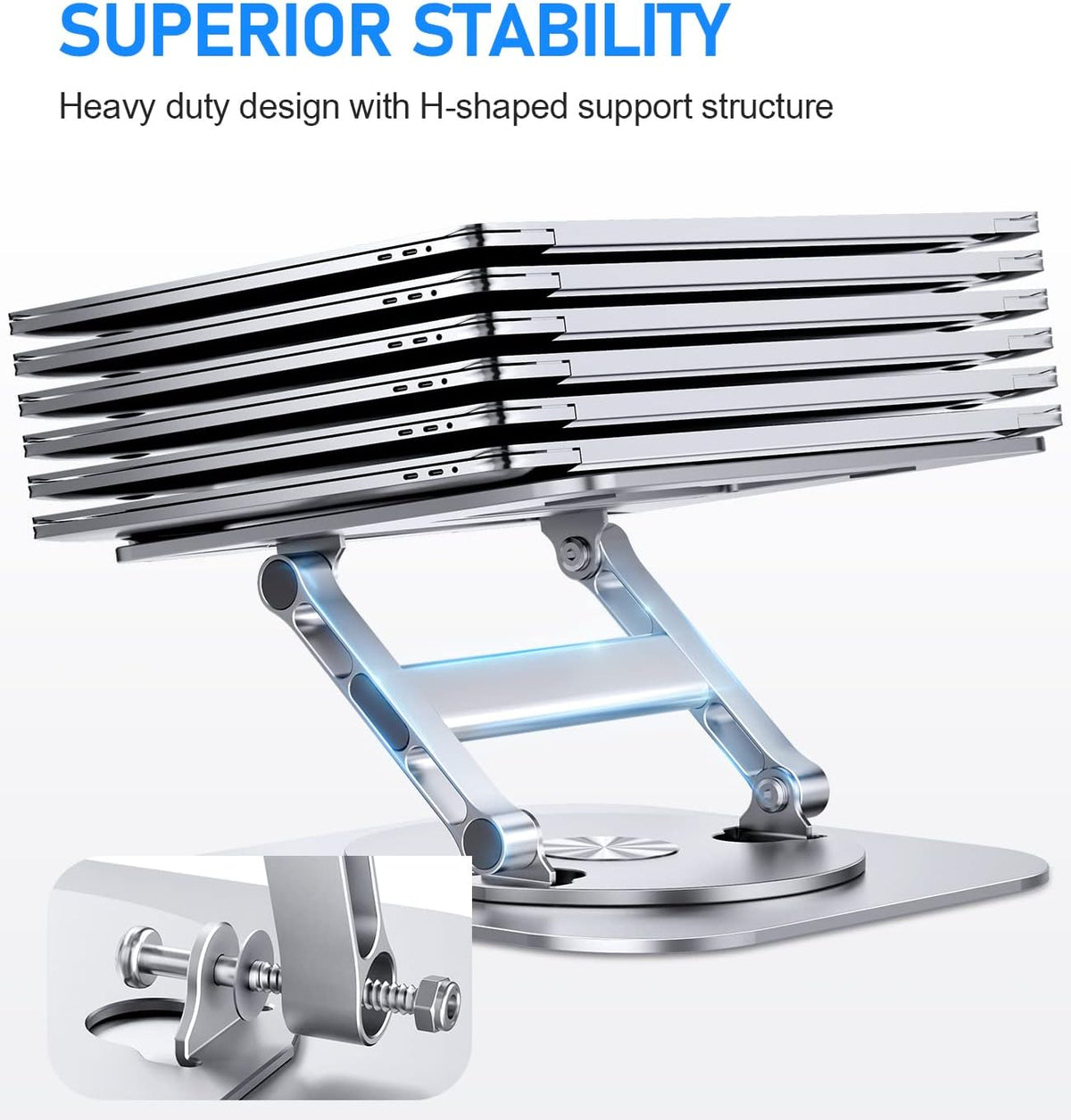 Adjustable Laptop Stand with 360 Rotating Base, Stable Computer Stand for Laptop Ergonimic Foldable Laptop Riser for Desk Compatible with MacBook Pro/Air Notebook up to 16 Inches, Silver