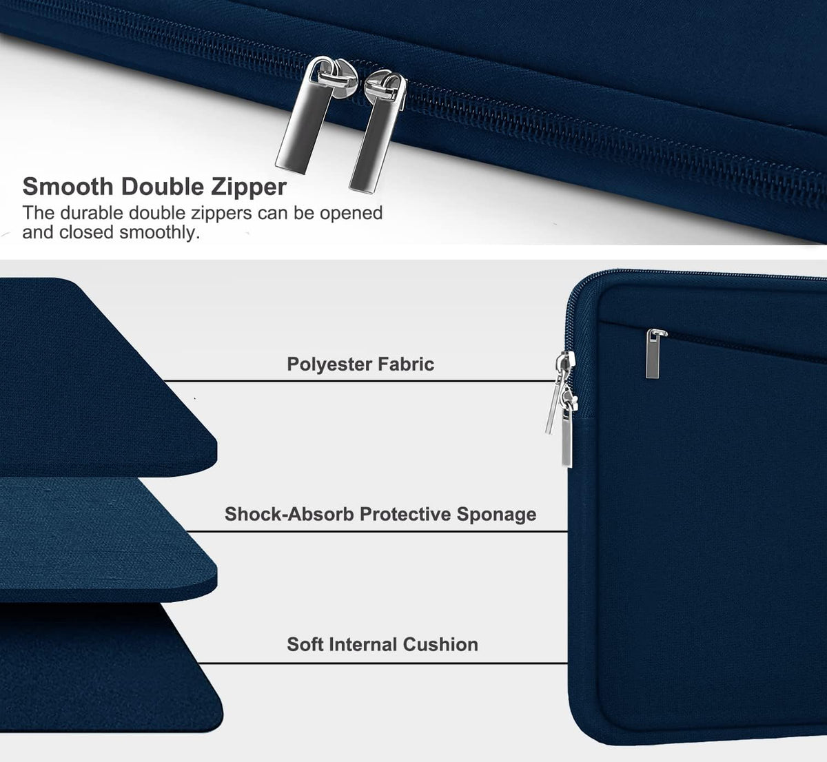 Laptop Sleeve Case, 15.6 inch, Durable Computer Carrying Bag Protective Case Briefcase Handbag with Front Pocket, Slim Laptop Cover for 15.6 Inch HP, Dell, Lenovo, Asus, Notebook, Blue