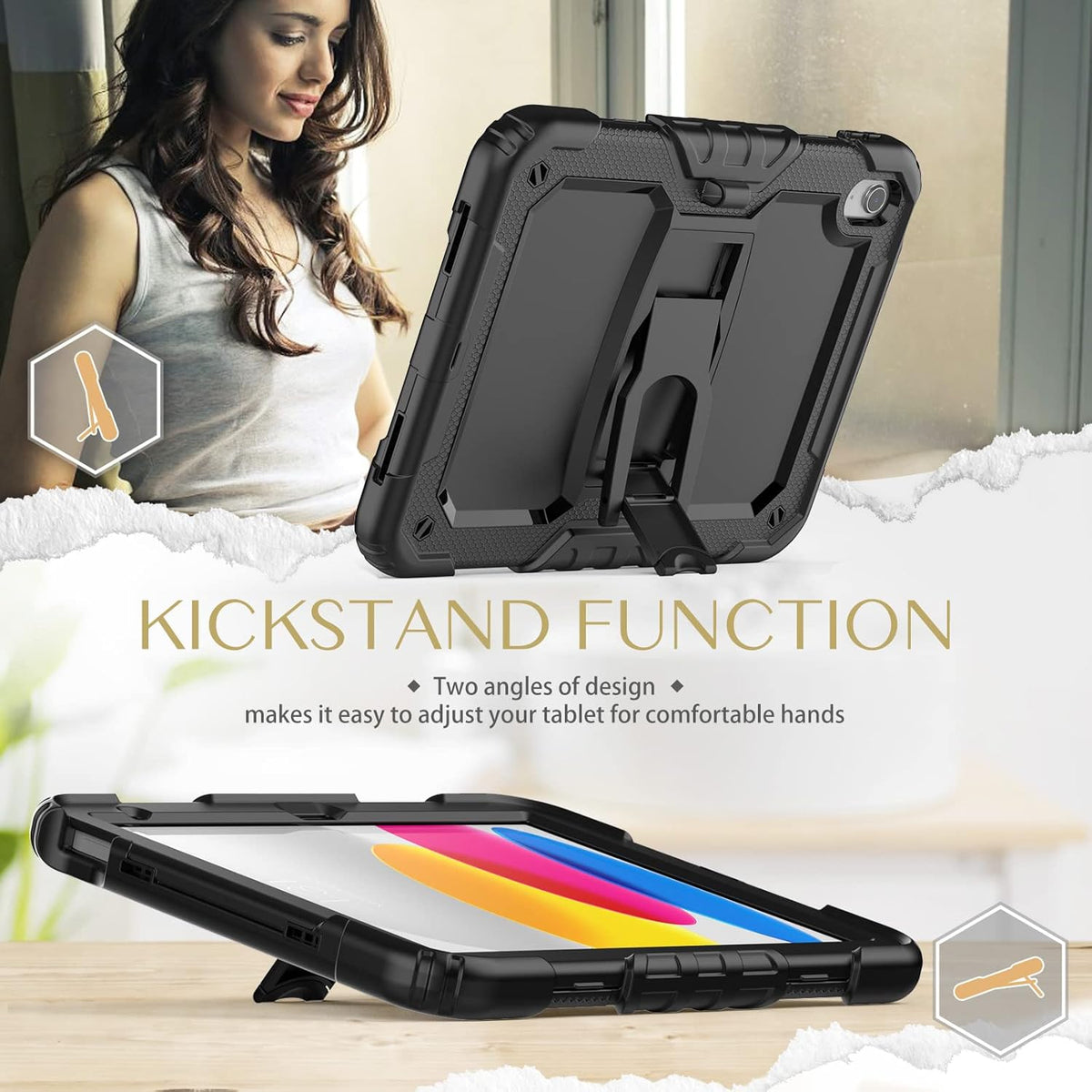 Ambison Case for iPad (A16) 11th Generation 11'' 2025/iPad 10th Generation 10.9''2022, Full-Body Heavy Duty Rugged Shockproof Protective Case with Kickstand-Black