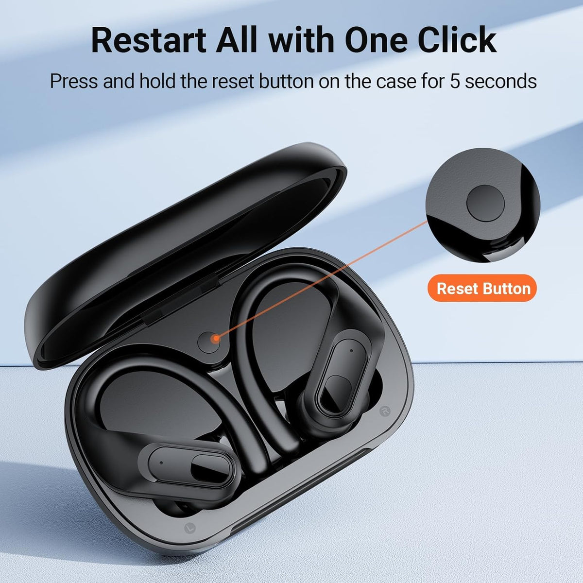 occiam Wireless Earbuds Bluetooth Headphones Ear Buds 96Hrs Playback Sport Over-Ear Waterproof Wireless Headphones Earphones with Earhooks ENC Mics Clear Call for Sport Running Workout Black