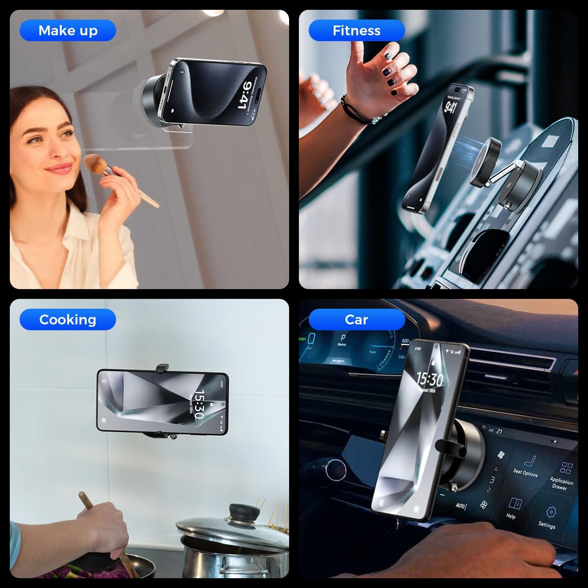 2-in-1 Clip & Vacuum Magnetic Suction Phone Holder,Upgraded 360° Adjustable Suction Cup Car Phone Mount,Hands-Free Cell Phone Holder for Car/Gym/Smooth Surface,Compatible with iPhone & Android Phones