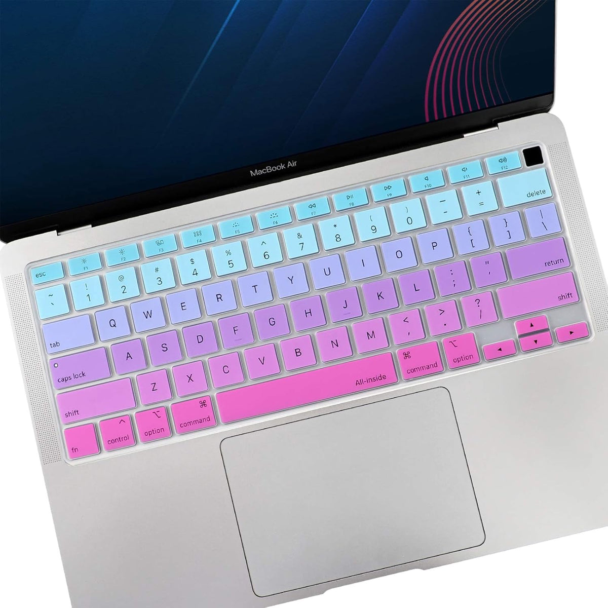 Allinside Silicone Keyboard Cover for New MacBook Air 13 inch A2179 Released in 2020 with Touch ID and Retina Display US Version, Ombre Blue Pink