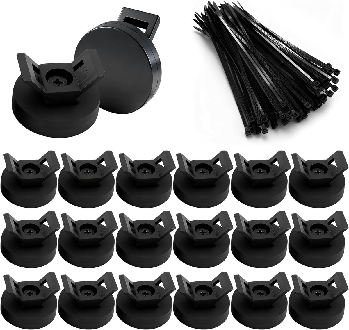 HSOKEW 2026 20PCS 22mm 7.7lb Upgraded Magnetic Zip Tie Mount Base with Zip Ties, Rubber Coated Cable Clips, Strong