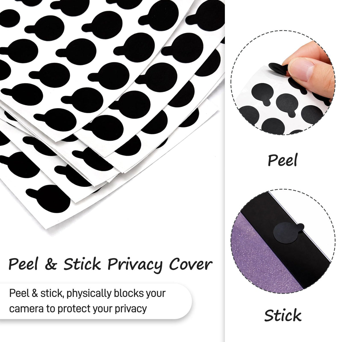 Mnvhoky Solid Color Webcam Privacy Stickers, Anti-Peeping Camera Cover Tabs, Reusable Low-Tack Vinyl Covers, Multi-Size Black Sheets (7 Pack, Matte
