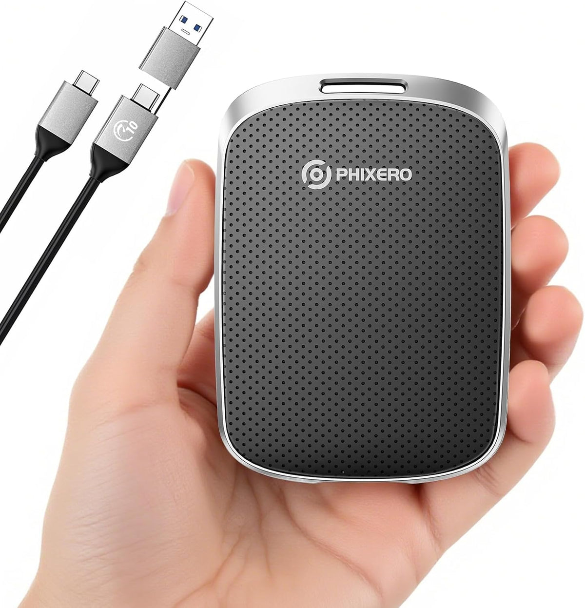 PHIXERO P5PLUS Portable SSD 2TB Up to 550MB/s, USB 3.2 Gen 2 External Solid State Drive，USB C to C&A for Smartphone，Tablet，PC，Labtop (Black)