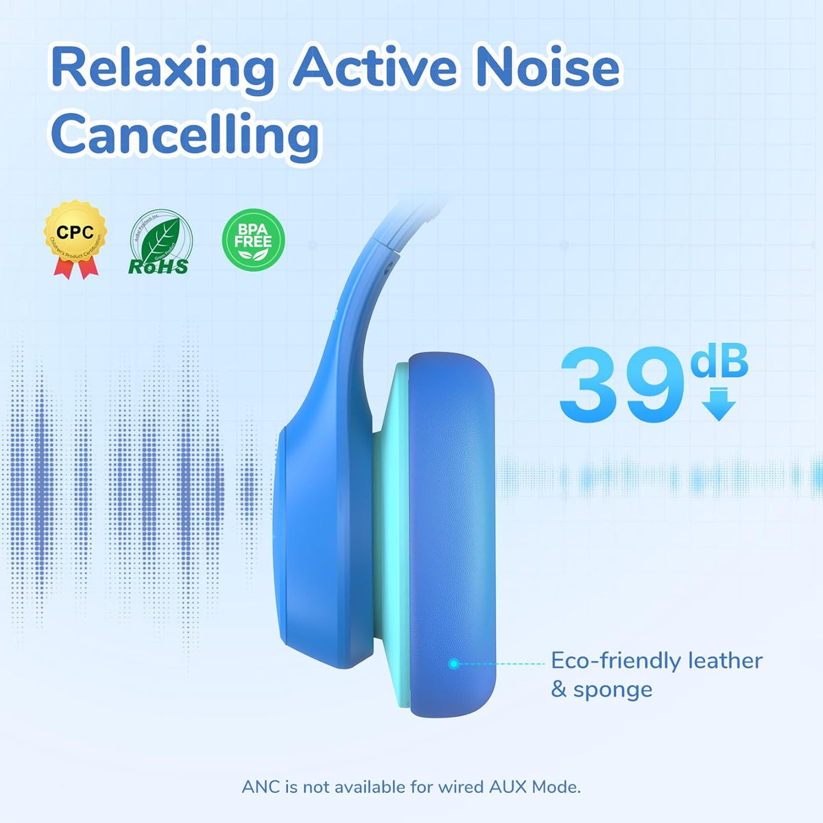 EarFun K4NC Active Noise Cancelling Headphones for Kids, 120H Playtime, 74/85/94dBA Volume Limited, Kids Bluetooth Headphones with Mic, Bluetooth 5.4, Stereo Sound Kid Headset for School/Home/Travel