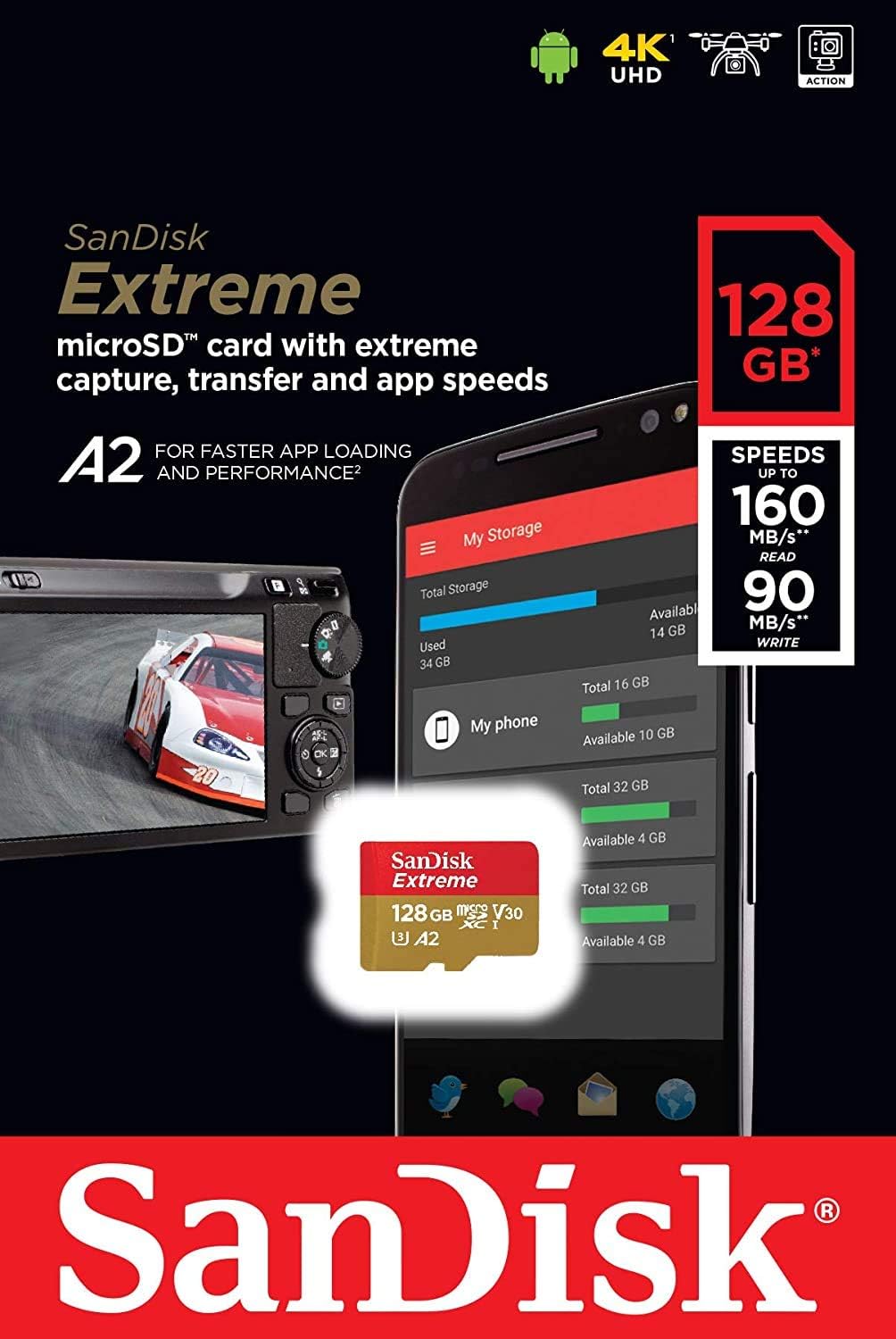 SanDisk Extreme MicroSD Card 128GB (Two Pack) for DJI Air 2S Drone, 4K Video Speed V30