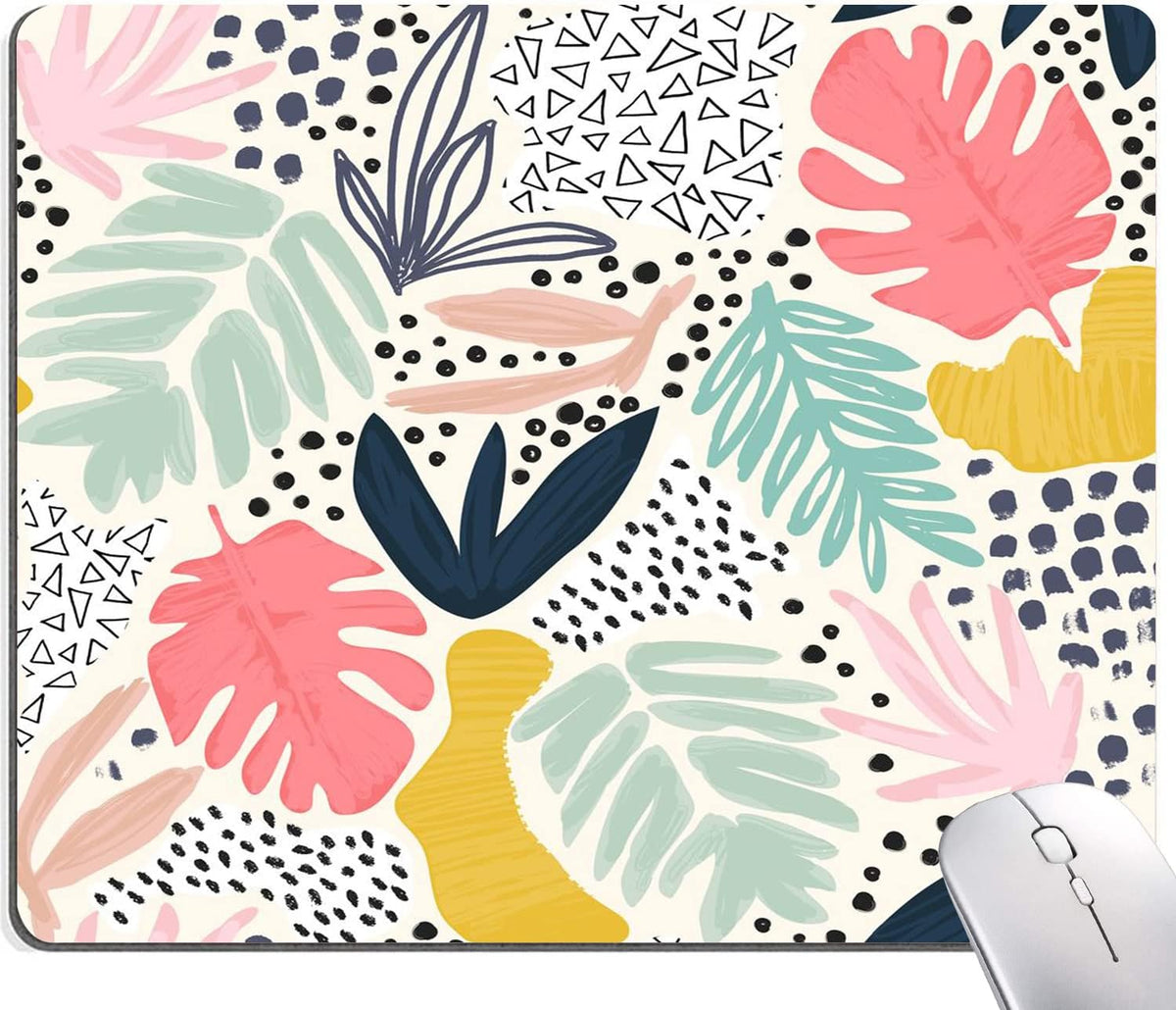 Mouse Pad, Colorful Palm Tropical Plants Mouse Pad, Square Waterproof Cute Mousepad Non-Slip Rubber Base Wireless Mouse Pads for Computer Office Laptop, Gaming Mouse Pads for Desk, Leaves