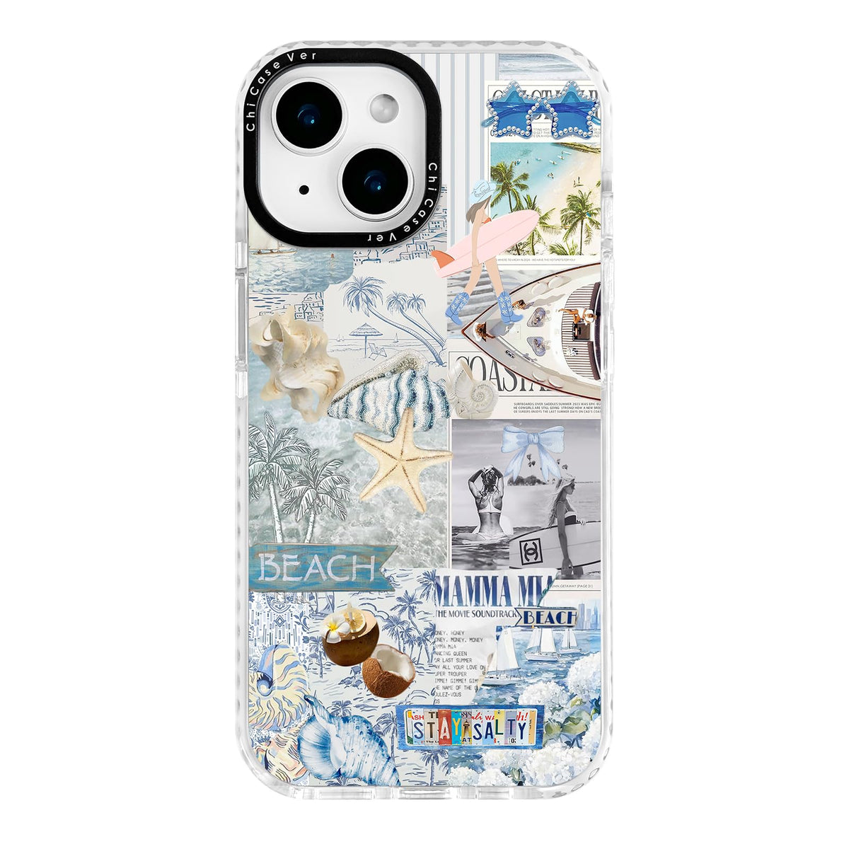 Chicasever For Iphone 13 Mini Case, Tropical Beach Collage Pattern, Fun Soft Slim Tpu Compatible With Magsafe, Military-Grade Dr