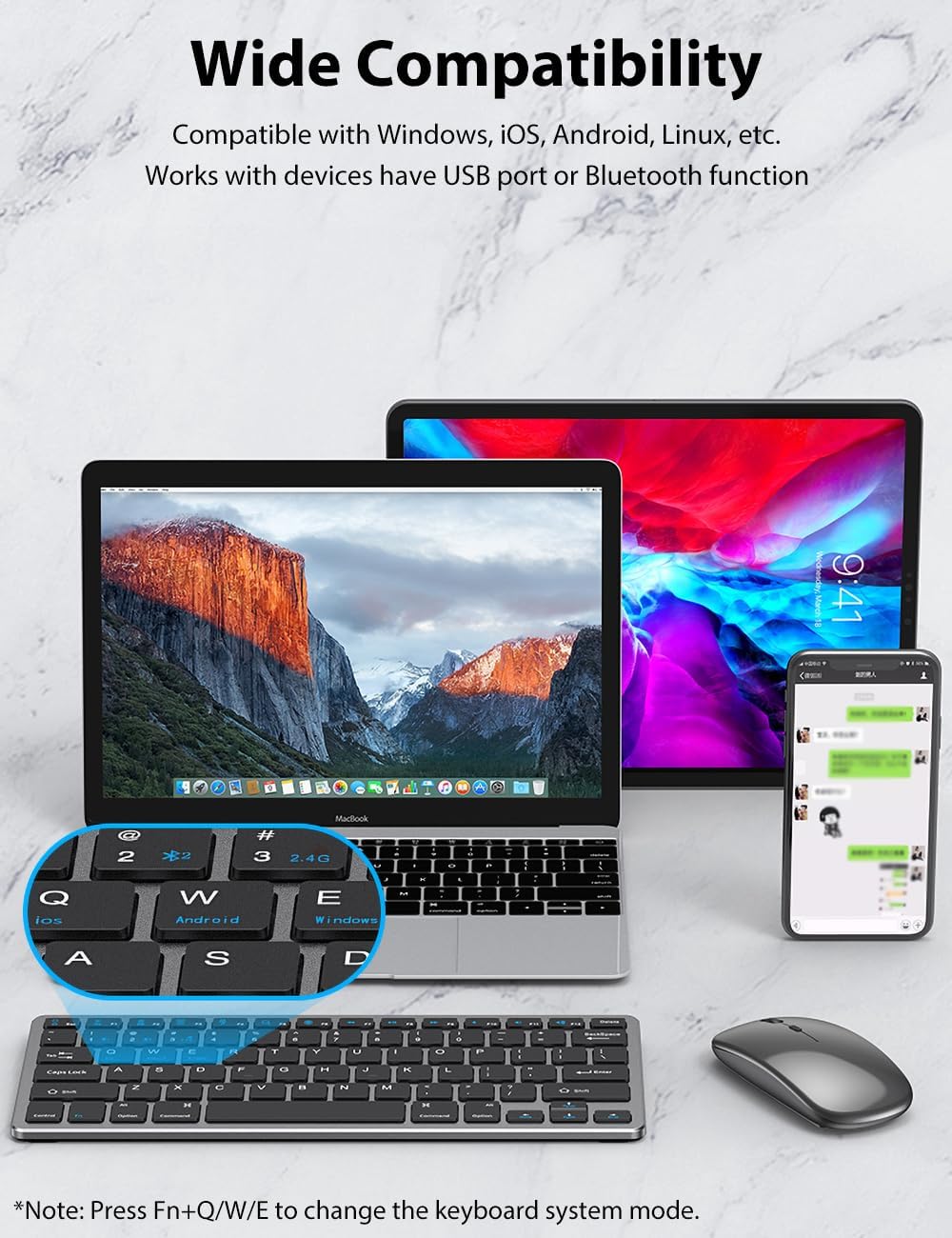 Wireless Keyboard and Mouse for Mac, 2.4G/Bluetooth Combo Ultra Slim Compact 78 Keys Rechargeable Low Profile Set
