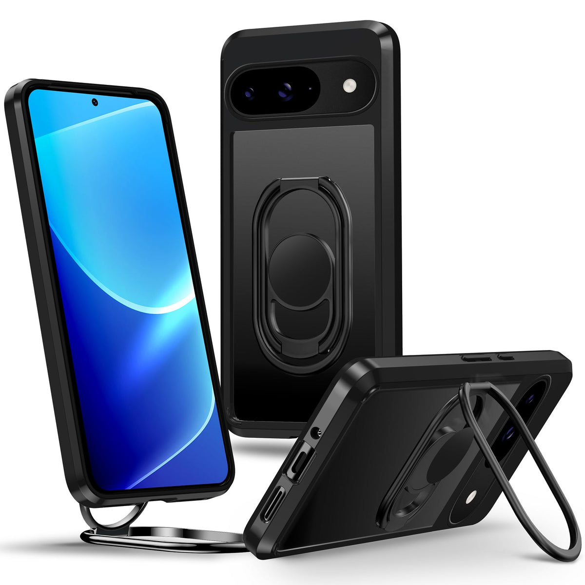 Shields Up For Google Pixel 9 Case With Stand, Pixel 9 Pro Case With Double Ring Holder [Adjustable & Foldable] Protective Trans